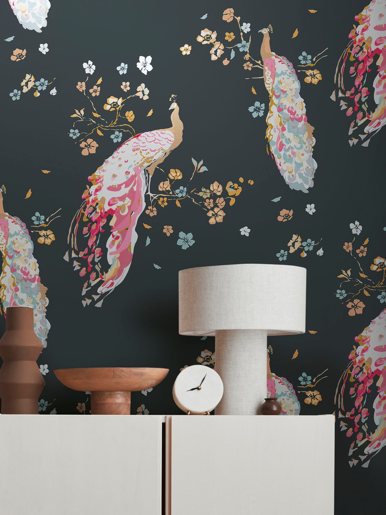 living walls Vliestapete »House of Turnowsky Pfau Vogeltapete« matt | schimmernd strukturiert extravagant Kunst Floral Blumentapete Tapeten Wohnzimmer Schlafzimmer