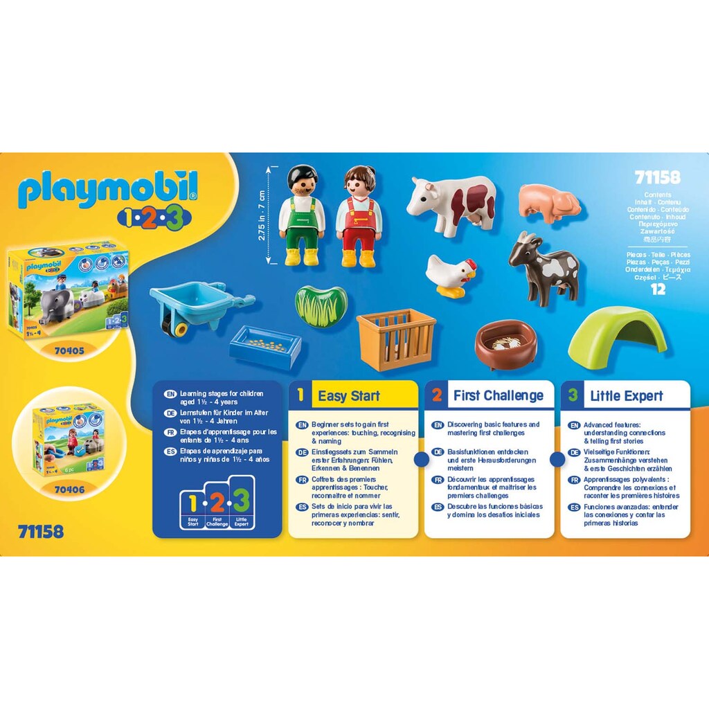 Playmobil® Konstruktions-Spielset »Spielspaß auf dem Bauernhof (71158), Playmobil 1-2-3«, (12 St.)