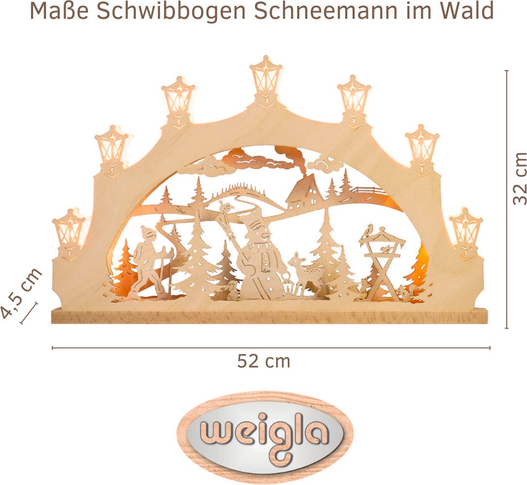 Weigla LED Schwibbogen »Schneemann im Wald, Lichterbogen aus Holz, NATUR«, Erzgebirge garantiert, Weihnachtsdeko Innen, Weihnachtsbeleuchtung