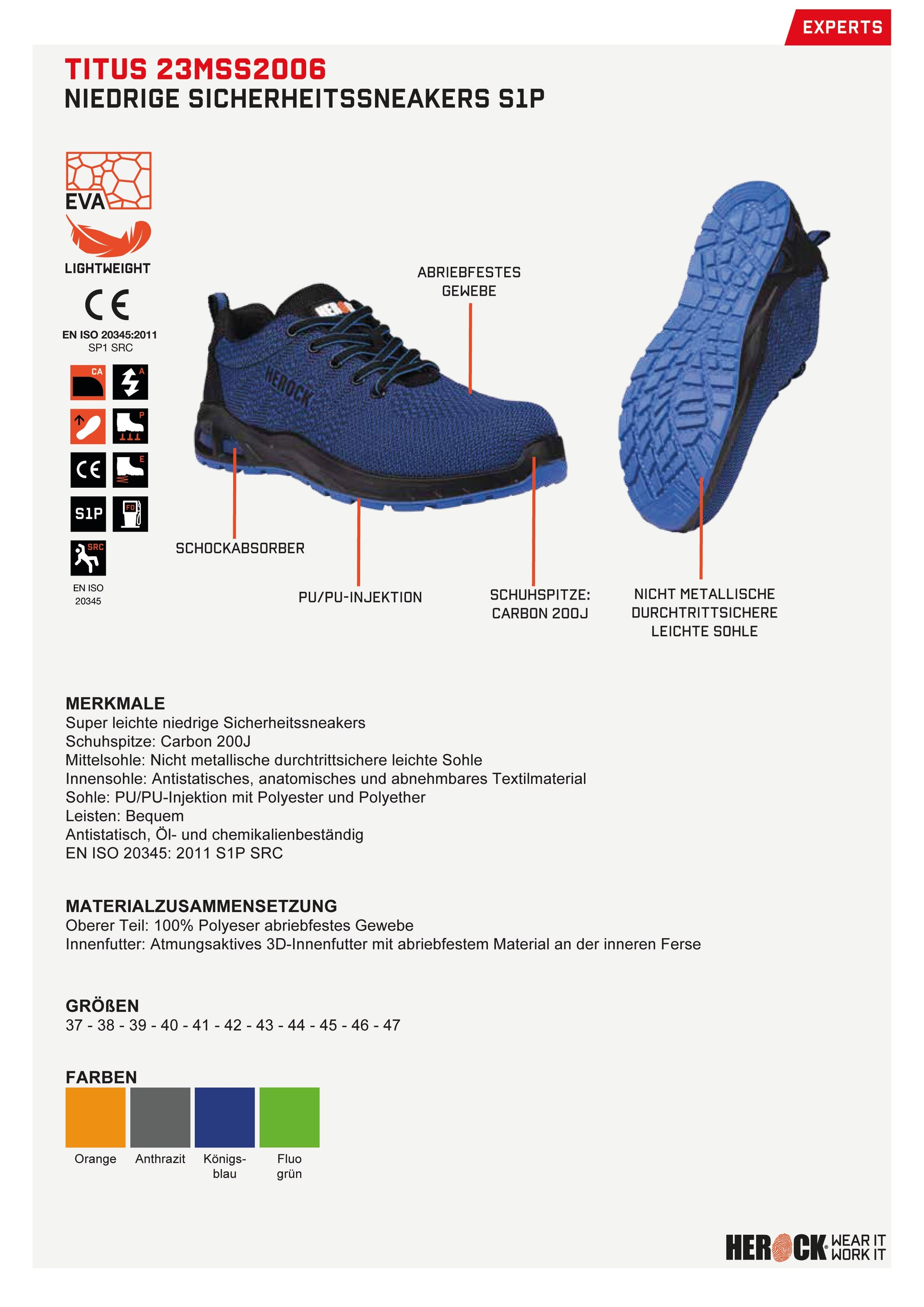 Herock Sicherheitsschuh »Titus S1P Niederige Sicherheitssneakers«, S1P, mit  Carbon Schutzkappe | Sicherheitsschuhe