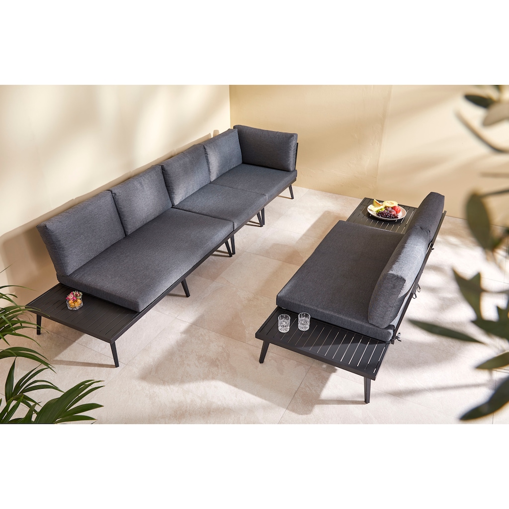 KONIFERA Gartenlounge-Set »Denver«, (Set, 14 tlg., 2x 2er Sofa mit Ablae, 1x Ecke, 1x Sessel, 1x Tisch 85x85x39,5cm)