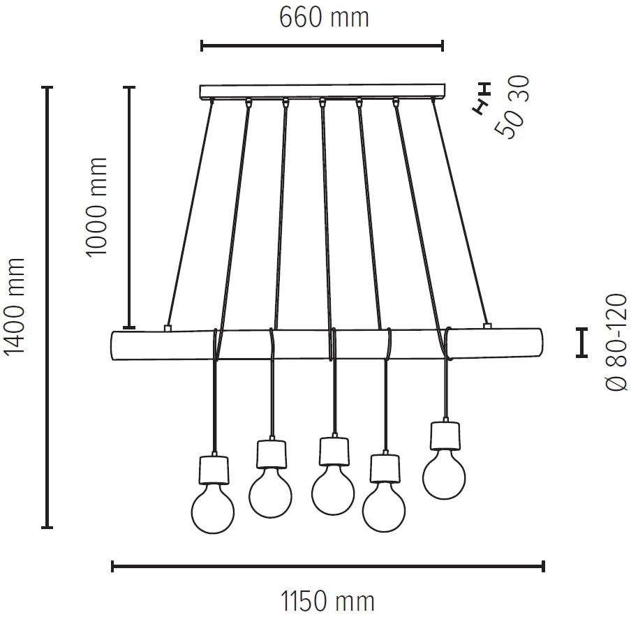 SPOT Light Pendelleuchte 5 flammig-flammig, »TRABO Ø aus bestellen 8-12 online massivem Holzbalken cm Hängeleuchte, Kiefernholz PINO«