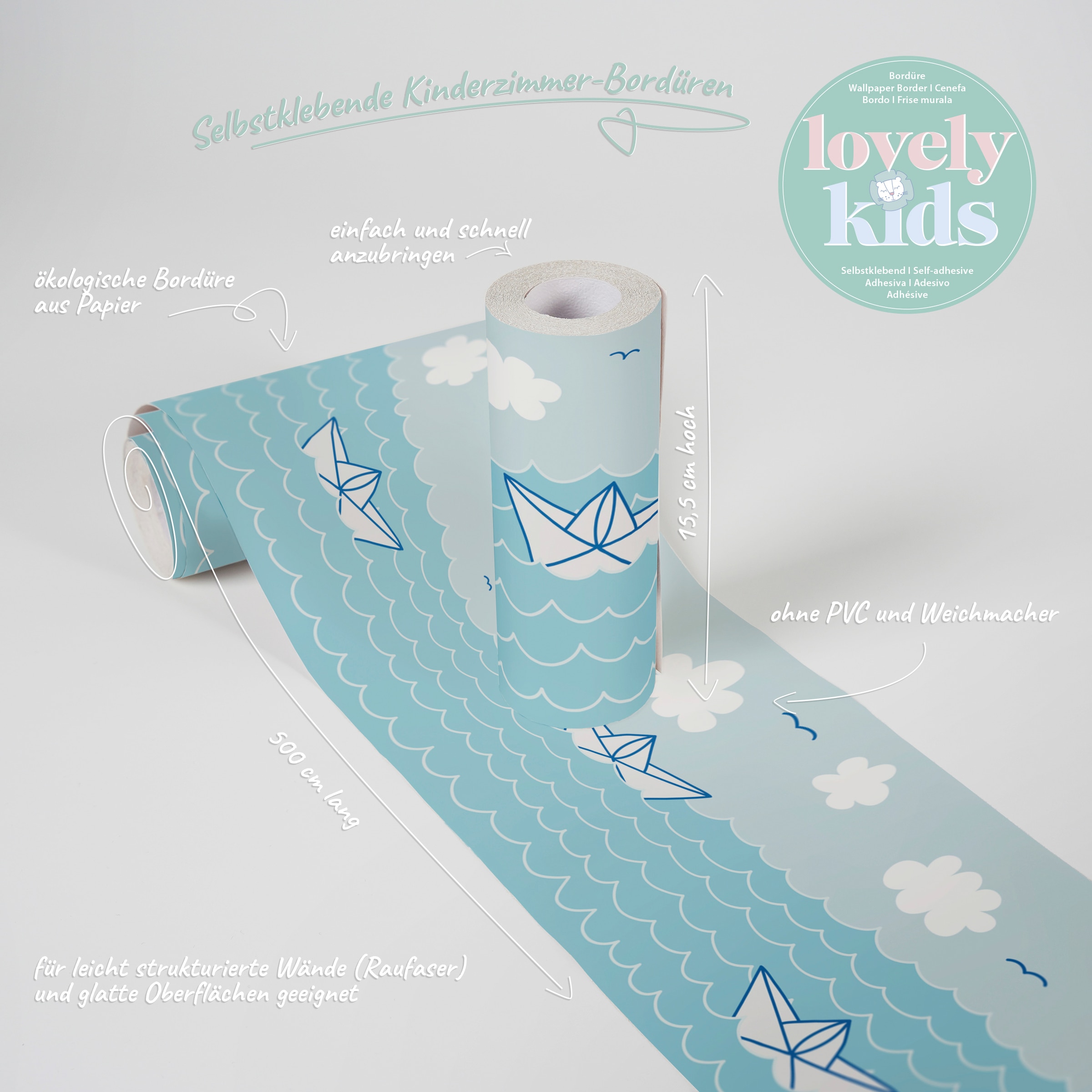 A.S. Création Bordüre »Paper Boat Love«, Motiv-abstrakt-naturalistisch, Papier Wand Schräge Tür Borte Wohnzimmer Schlafzimmer Küche Design