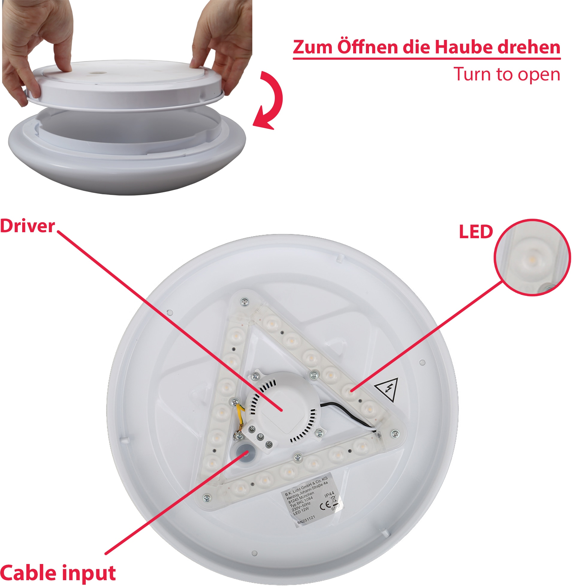 B.K.Licht LED Deckenleuchte, 1 flammig, Leuchtmittel LED-Board | LED fest integriert, LED Bad Deckenlampe Design Deckenstrahler IP44 Badezimmer Küche Flur