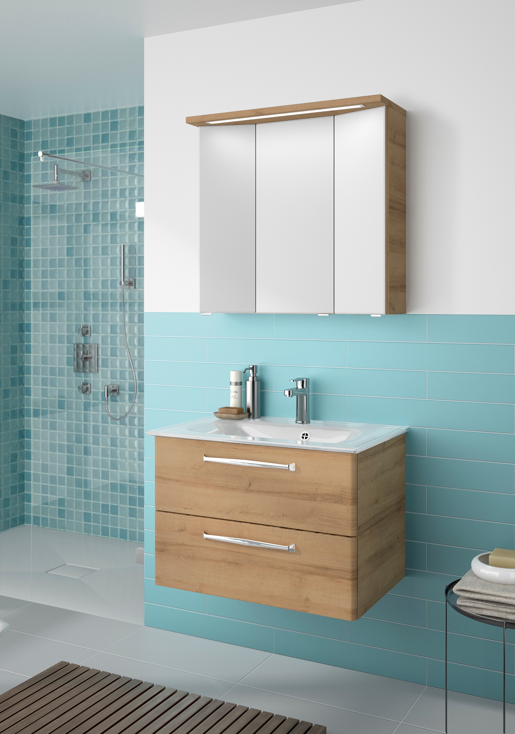 Saphir Badmöbel-Set »Trentino 2-teilig Glas-Waschtisch mit LED-Spiegelschra günstig online kaufen