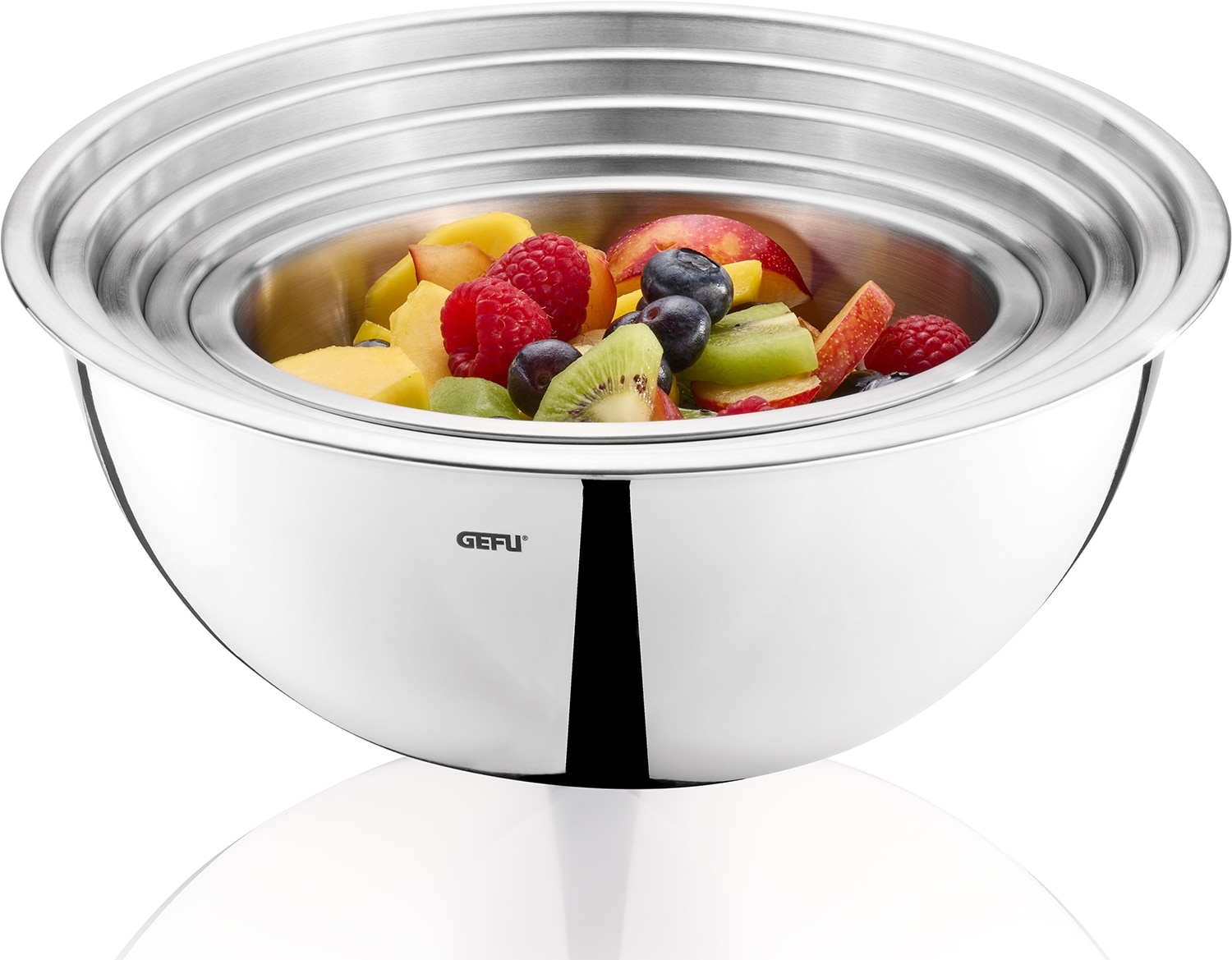 GEFU Rührschüssel »Edelstahlschüssel-Set, 5-teilig Schüssel-Set« 5 Stk. aus Edelstahl stapelbar, praktischer Schüttrand für tropffreies Ausgießen