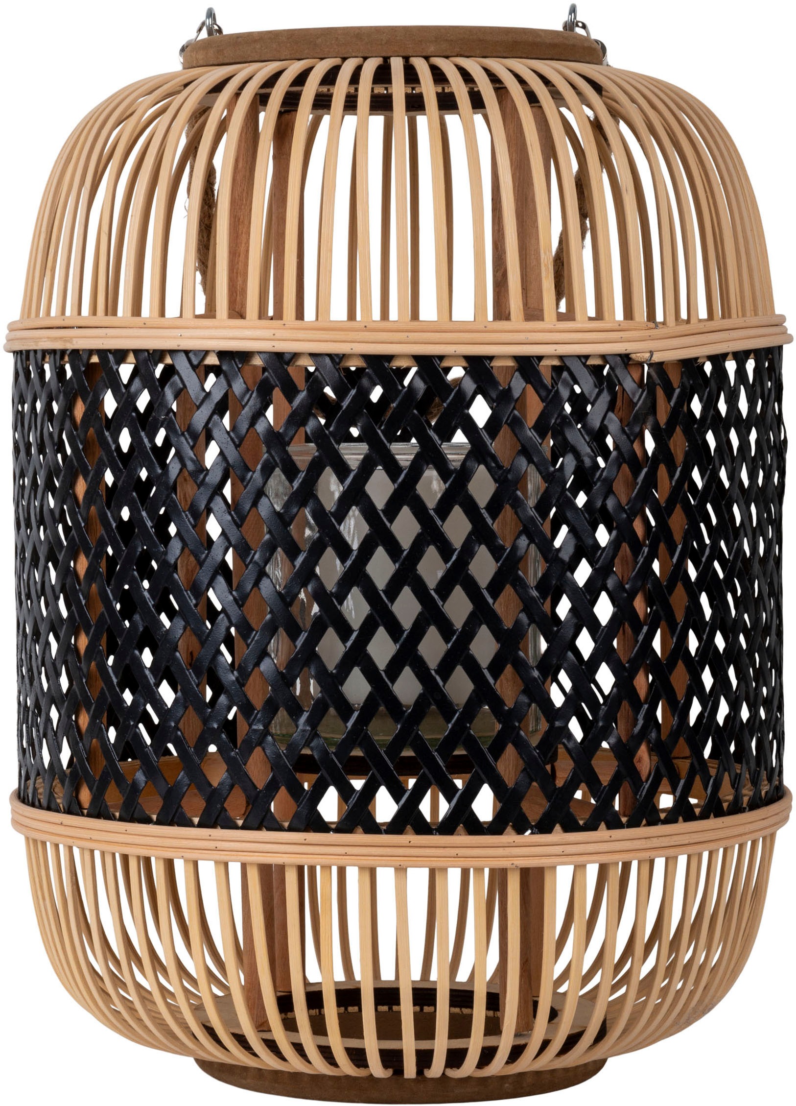 näve LED Dekolicht »Korbinian«, 1 flammig, Rattankorb natur/schwarz mit Griff inkl. Solarkerze mit Flammeneffekt