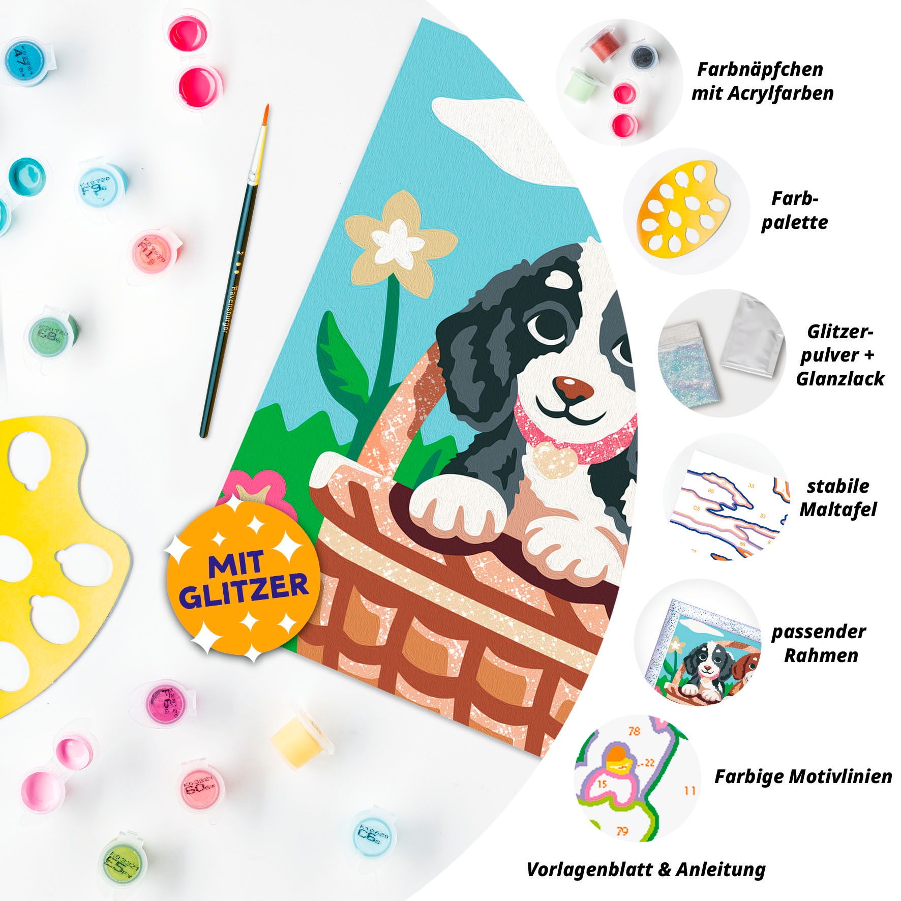 Ravensburger Malen nach Zahlen »CreArt, Hunde im Körbchen«, Made in Europe