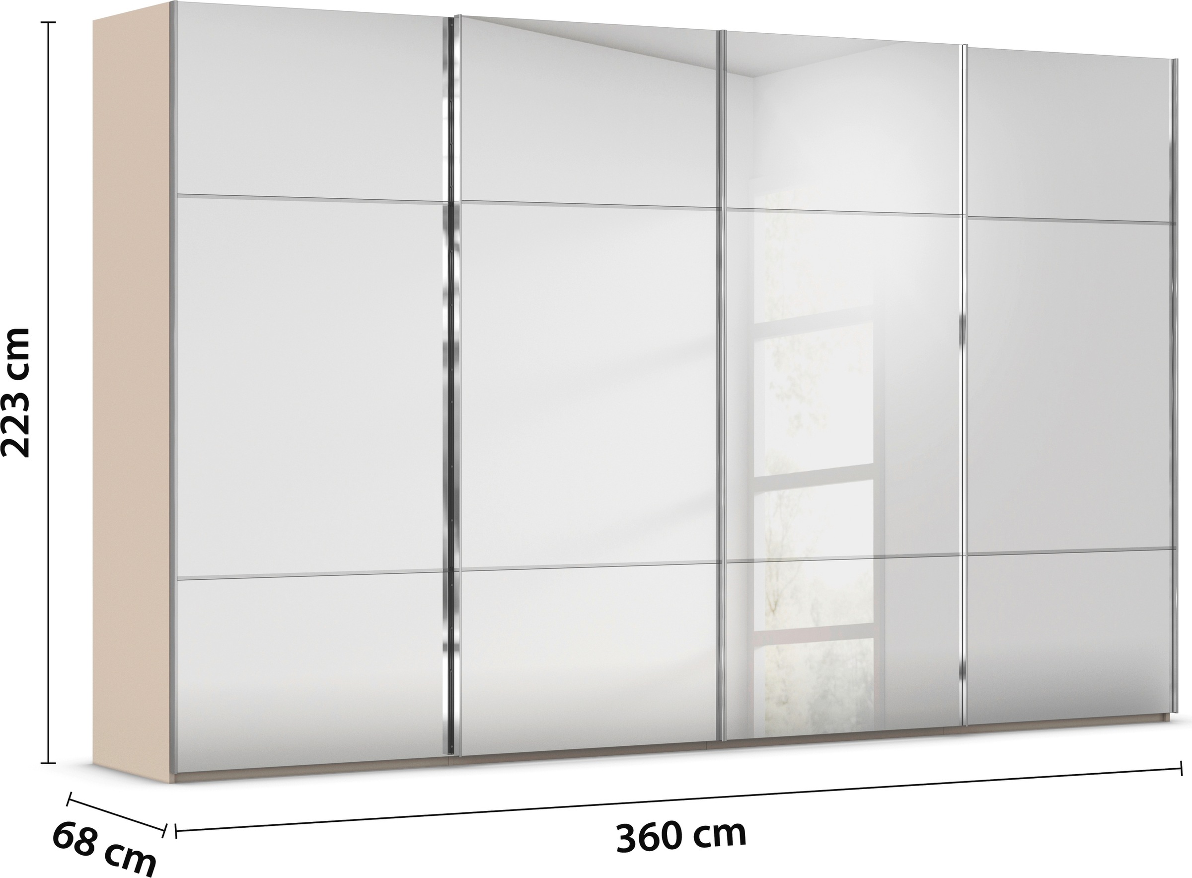 rauch Schwebetürenschrank »Kleiderschrank Schrank Garderobe Schlafzimmerschrank SCALE-TRIO«, edle dreigeteilte Front mit 2 Zierleisten Spiegelfront MADE IN GERMANY
