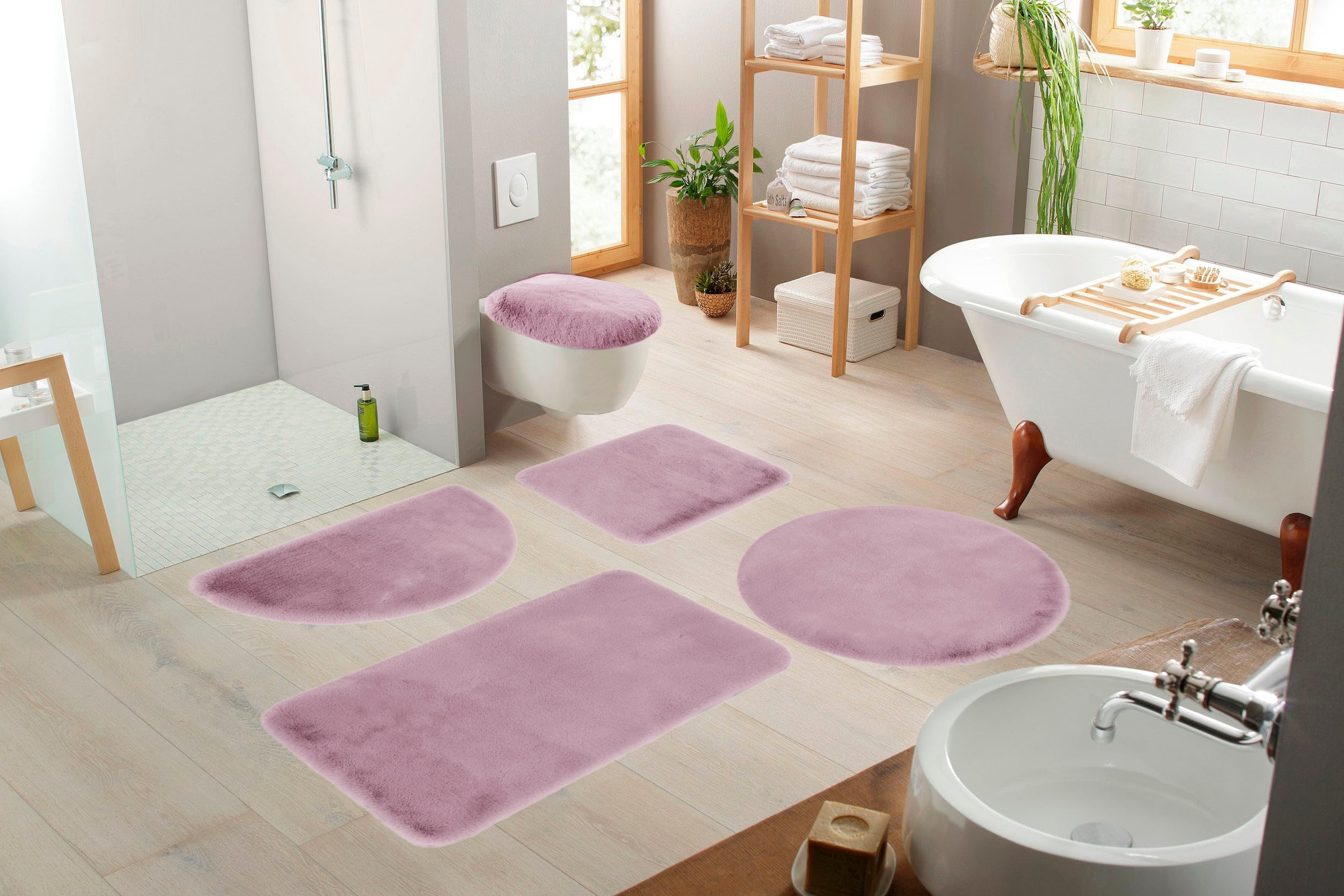 my home Badematte »Rabbit Badematten, Badvorleger, Badezimmer Teppich«, rutschhemmend beschichtet, strapazierfähig-fußbodenheizungsgeeignet-schnell trocknend, Kaninchenfell-Haptik, Badteppich, rechteckig, rund & als 3-tlg. Set
