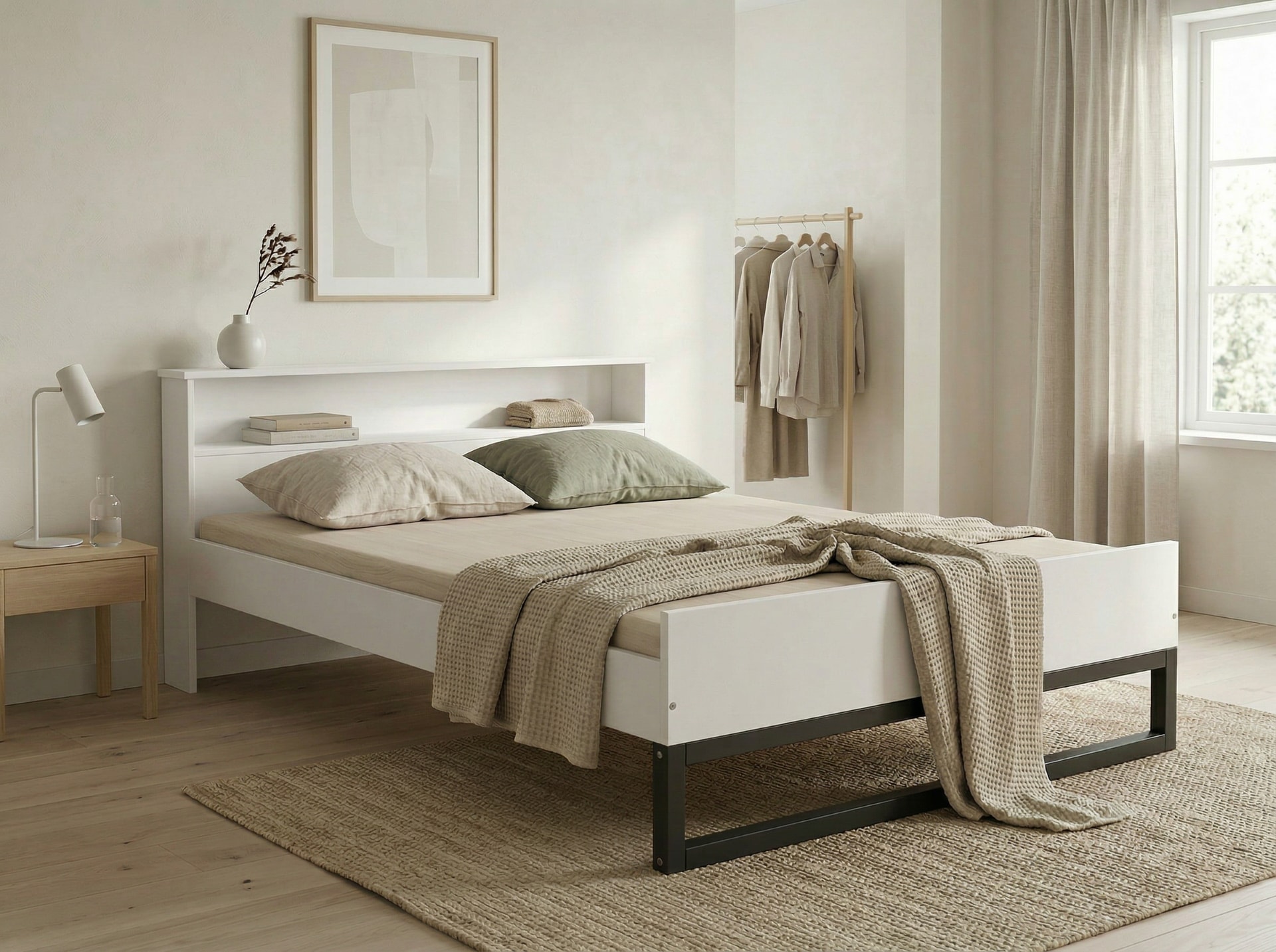 OTTO home Massivholzbett »Pannor, Industrial Design, mit Regal, Lattenrost inklusive« Liegefläche Breite 140 oder 180cm,  Kufengestell, bis 200 kg belastbar, FSC-zertifiziert, Made in EU