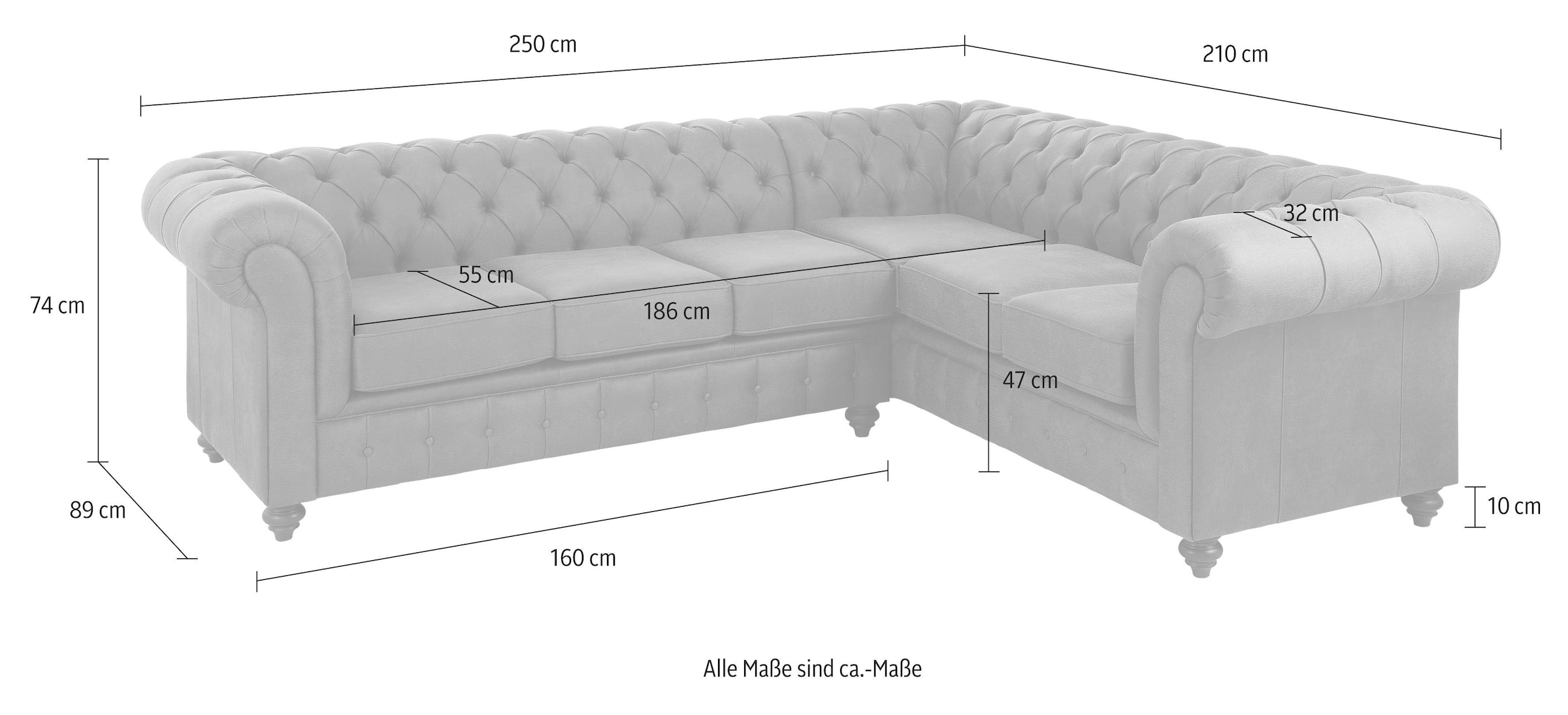 Home affaire Chesterfield-Sofa »Chesterfield Ecksofa, auch in Leder L-Form«, hochwertige Knopfheftung, langer Schenkel links oder rechts wählbar