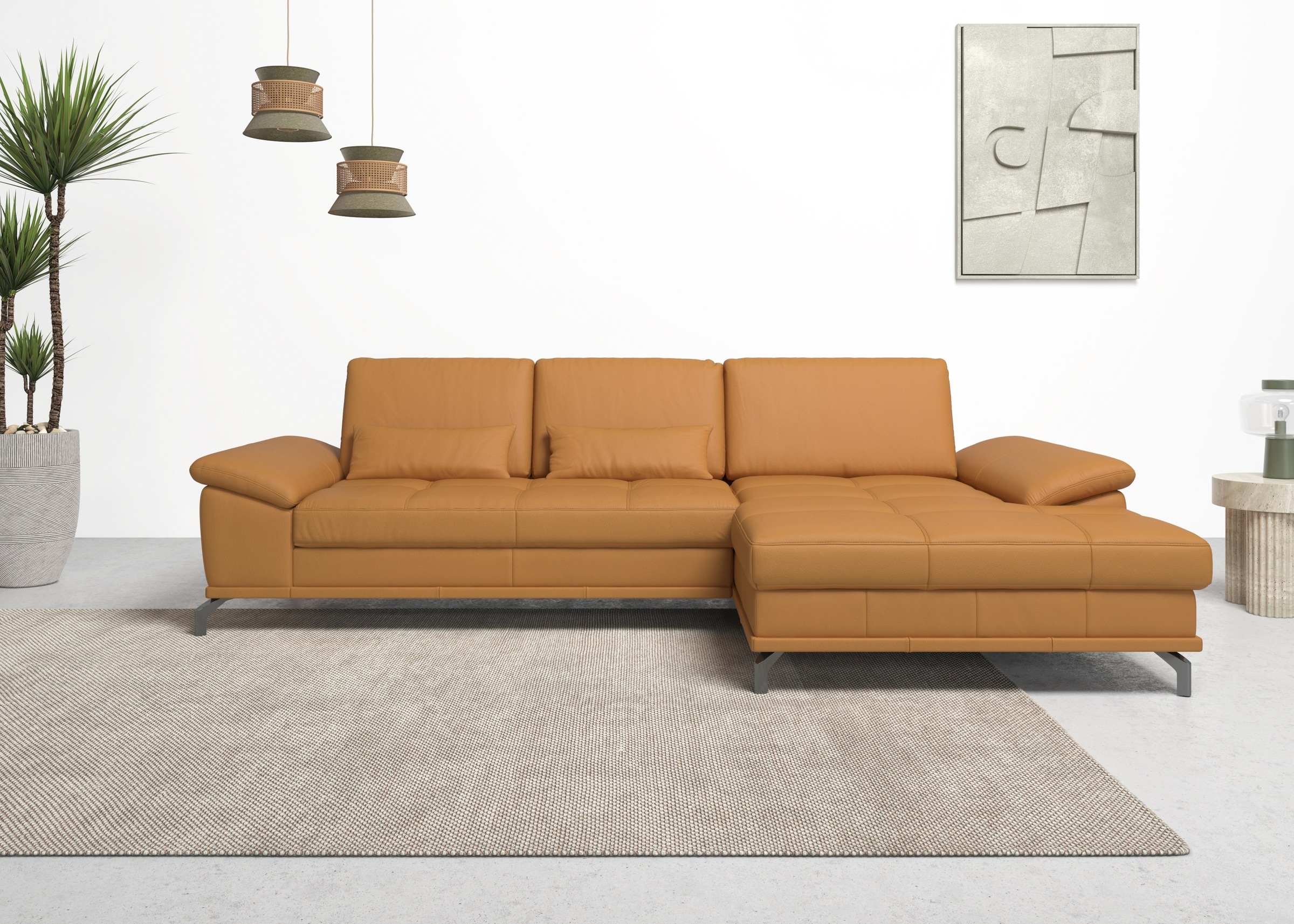 Places of Style Ecksofa Costello, mit Sitztiefenverstellung und Armlehnfunktion, incl. 3 Nierenkissen