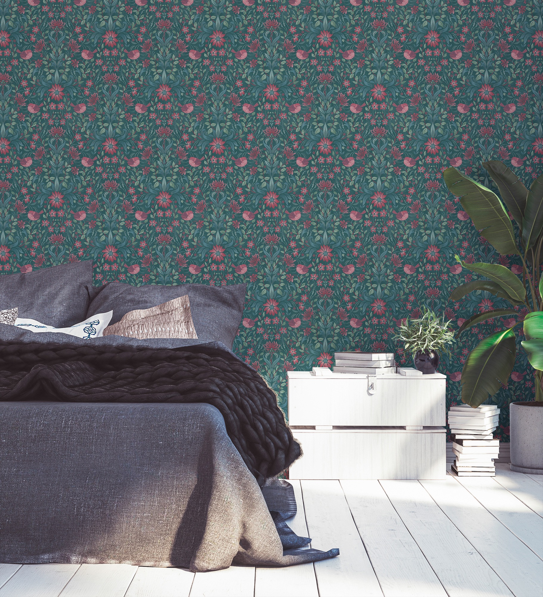 A.S. Création Vliestapete »Landhaustapete mit Vögeln«, matt-gemustert-neutral, Florale Tiertapete Tapeten Wohnzimmer Schlafzimmer Küche Design Optik