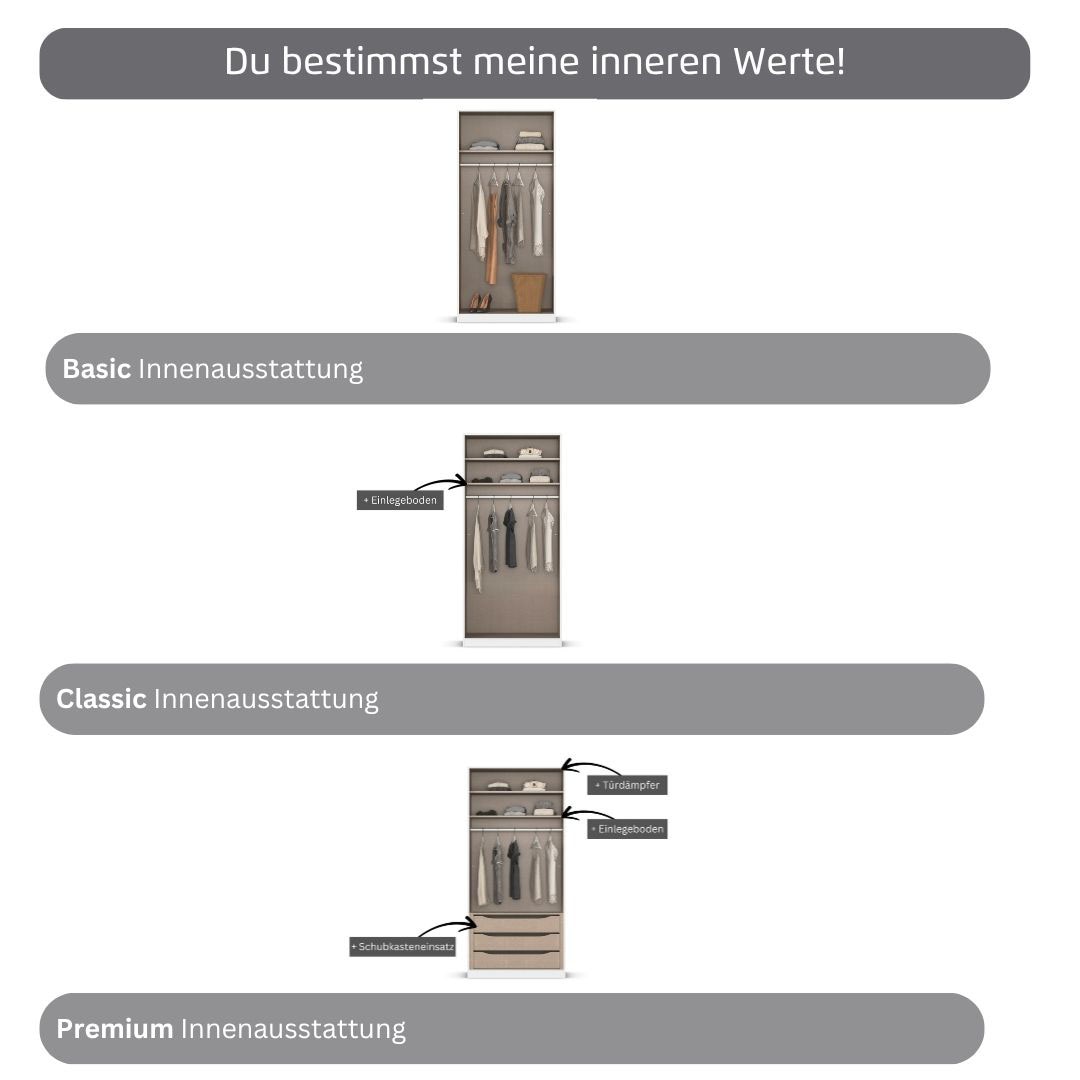 rauch Kleiderschrank, (in 3 verschiedenen Ausstattungen BASIC/CLASSIC/PREMIUM), mit hochwertigen Stangengriffen in Schwarz aus Metall MADE IN GERMANY