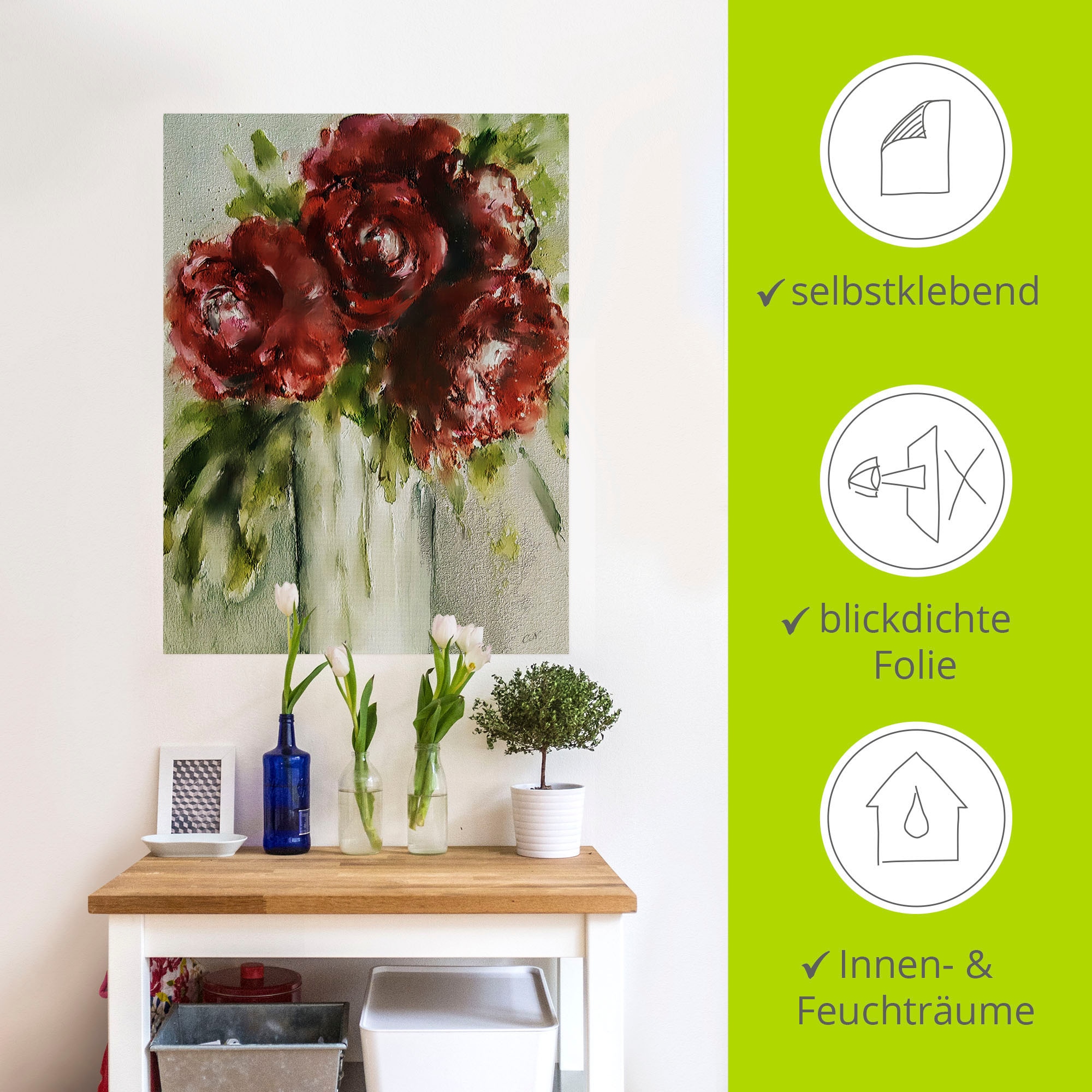 Artland Wandbild »Pfingstrosen in Vase«, Blumenbilder, (1 St.), als Alubild, Leinwandbild, Wandaufkleber oder Poster in versch. Größen