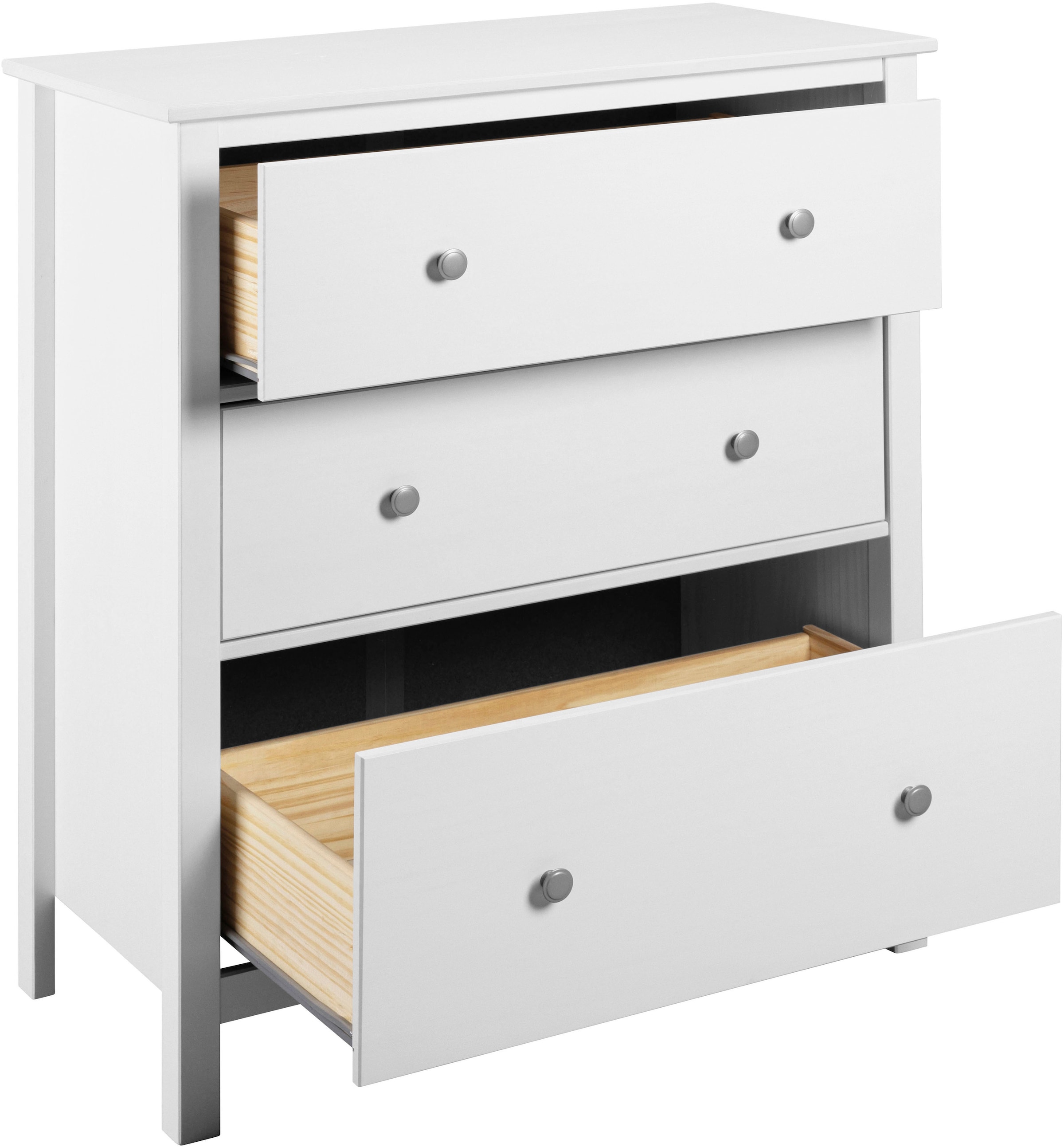 Inter Link Wickelkommode »Pinora, Kiefer Massivholz Weiss, 3 Schubladen, 85 x 82 x 108 cm« Mit Wickelaufsatz, inkl. 2 Regale, moderner Skandi Look 85 cm