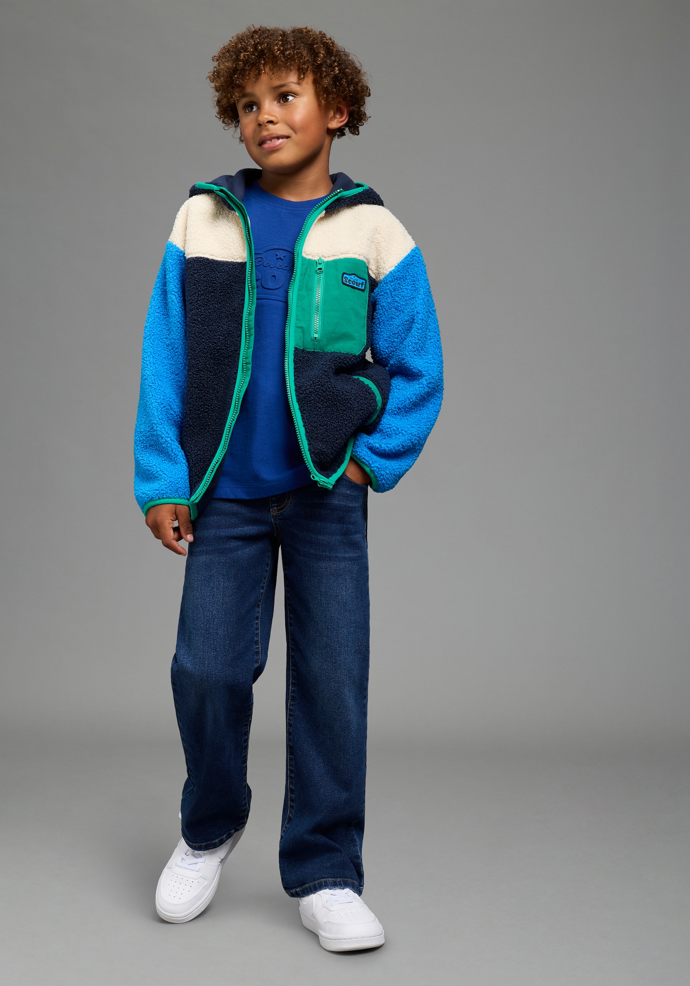 Scout Kapuzensweatjacke »Tedey-Fleecejacke Colorblocking - NEU von SCOUT« mit Kapuze und Stehkragen, für Jungen, hüftlanger Schnitt
