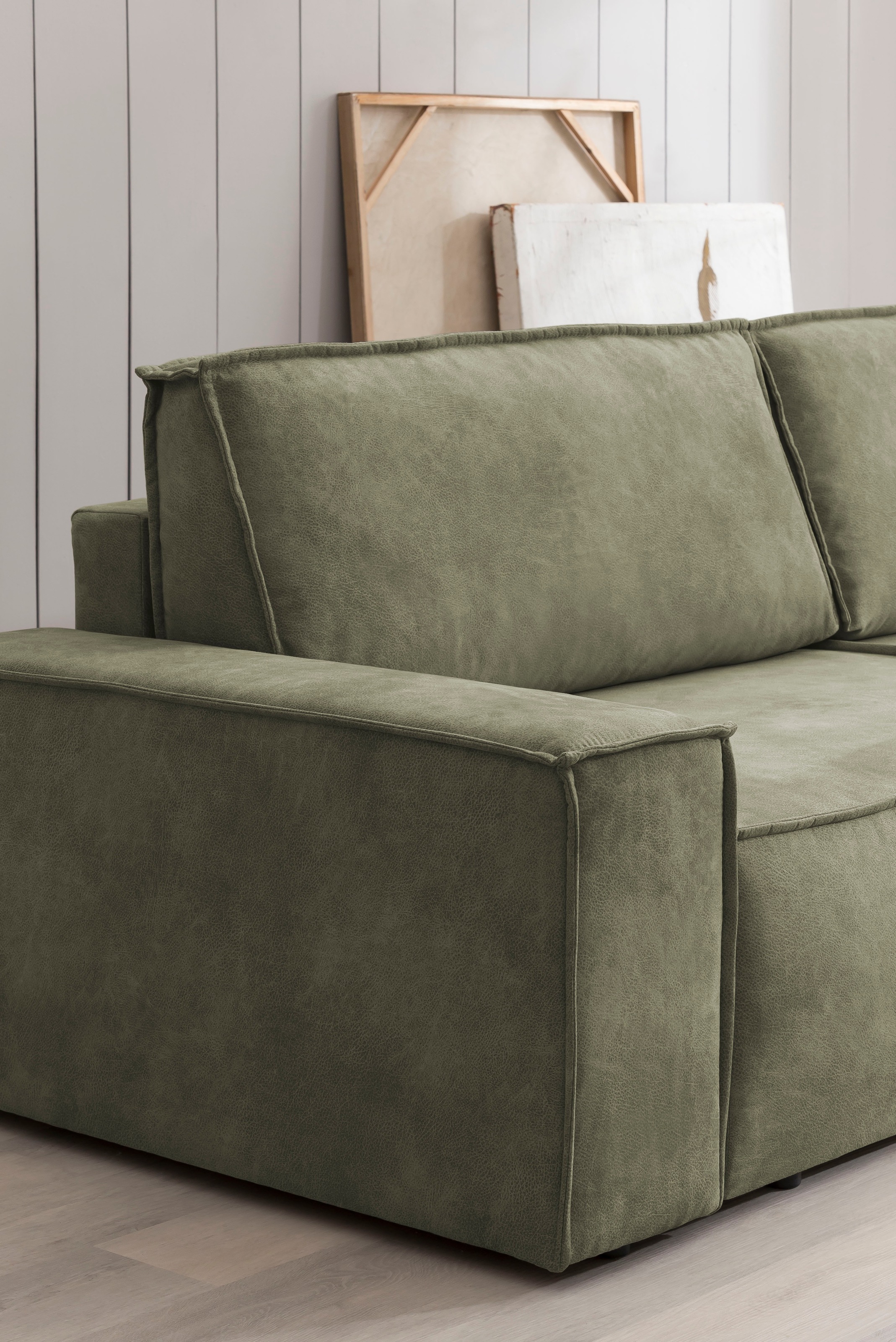 Home affaire Ecksofa SHERWOOD Schlafsofa 267 cm, L-Form, Schlaffunktion mit Bettkasten (210x136 cm), Cord, Vintage, Samtvelours