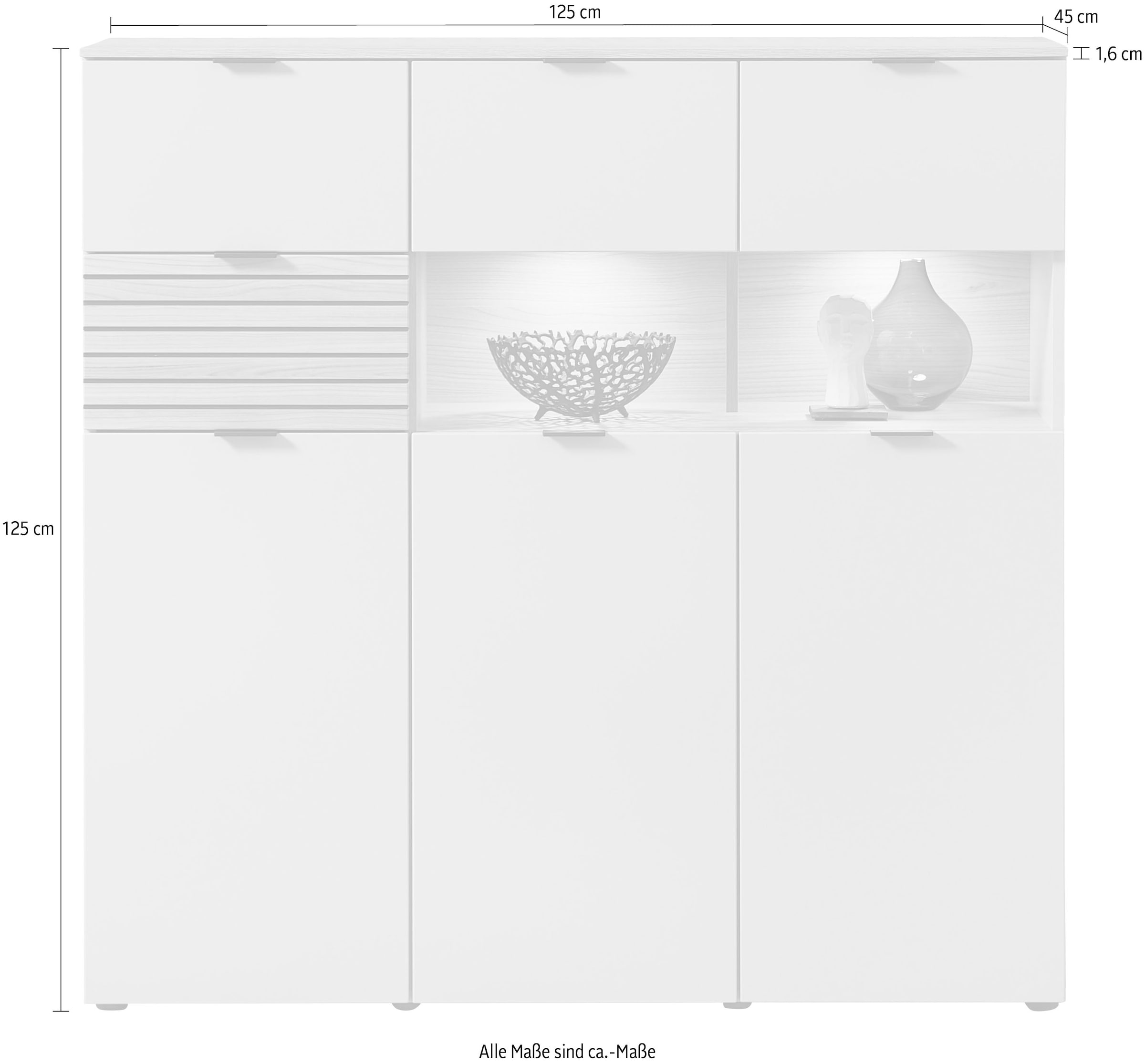 Innostyle Highboard »INA« 1 Stk. tlg. 3 türig, 4 Schubladen, inkl. Beleuchtung, Softclose