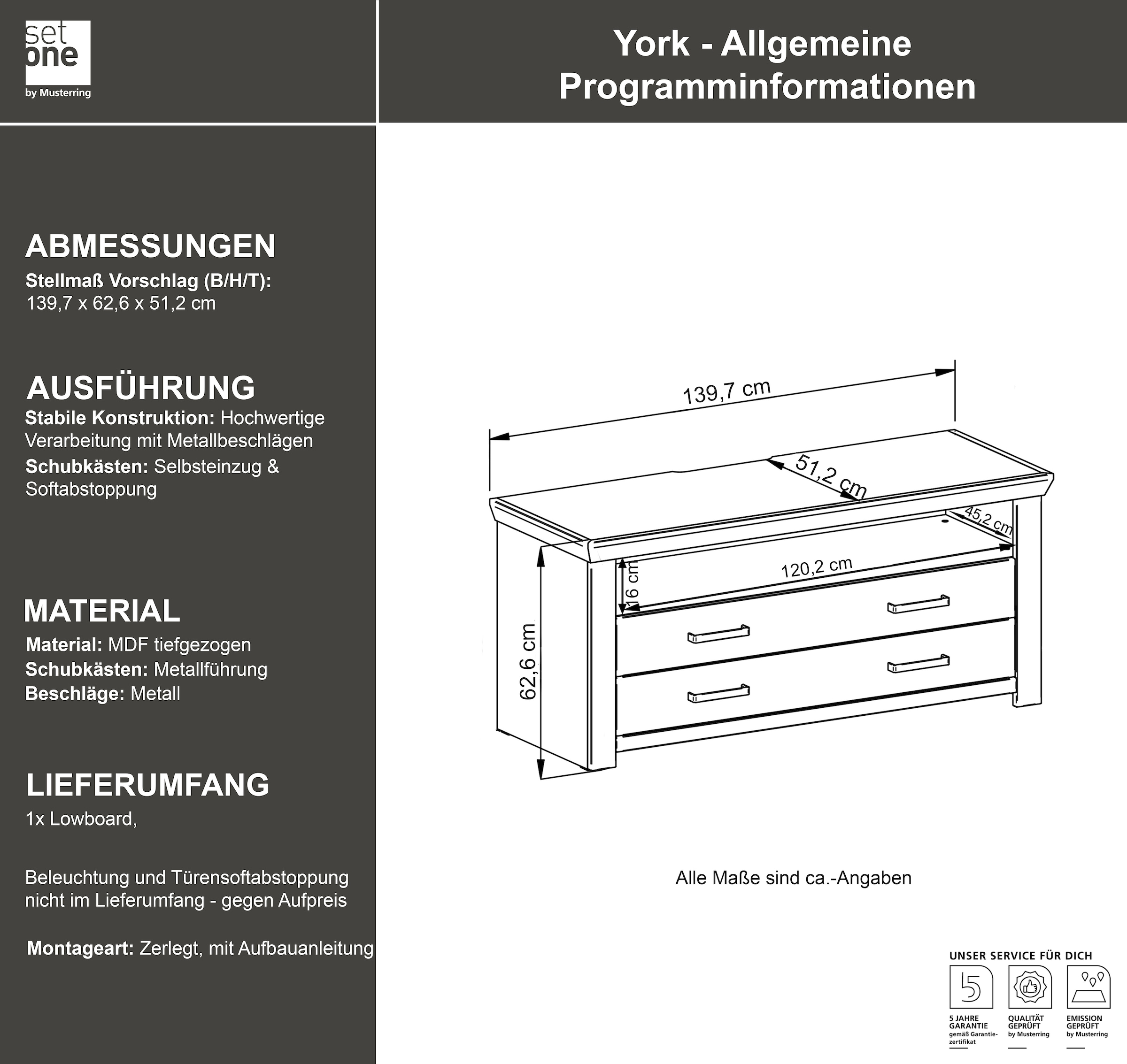 set one by Musterring Lowboard »York« Typ 32, mit 4 Schubkästen, Beleuchtung optional, Breite 140 cm