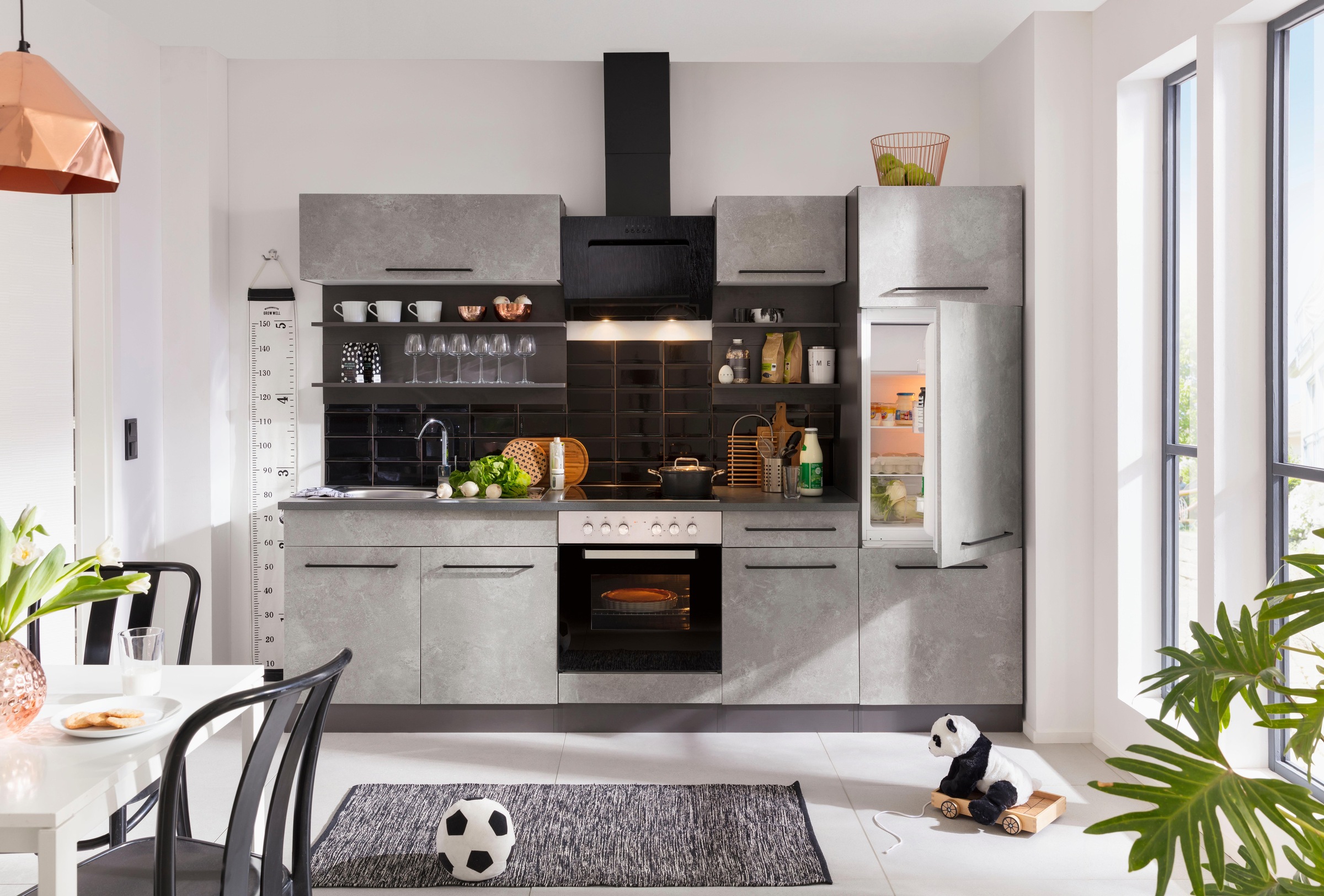 KOCHSTATION Küchenzeile »KS-Tulsa«, mit E-Geräten, Breite 270 cm, schwarze Metallgriffe, MDF Fronten