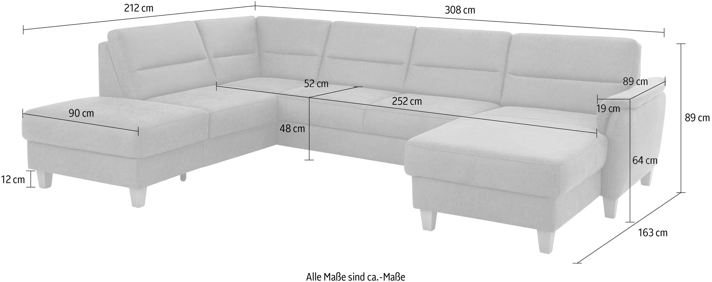 Home affaire Wohnlandschaft »Palmera U-Form«, Federkern, wahlweise mit Bettfunktion und mit/ohne Stauraum