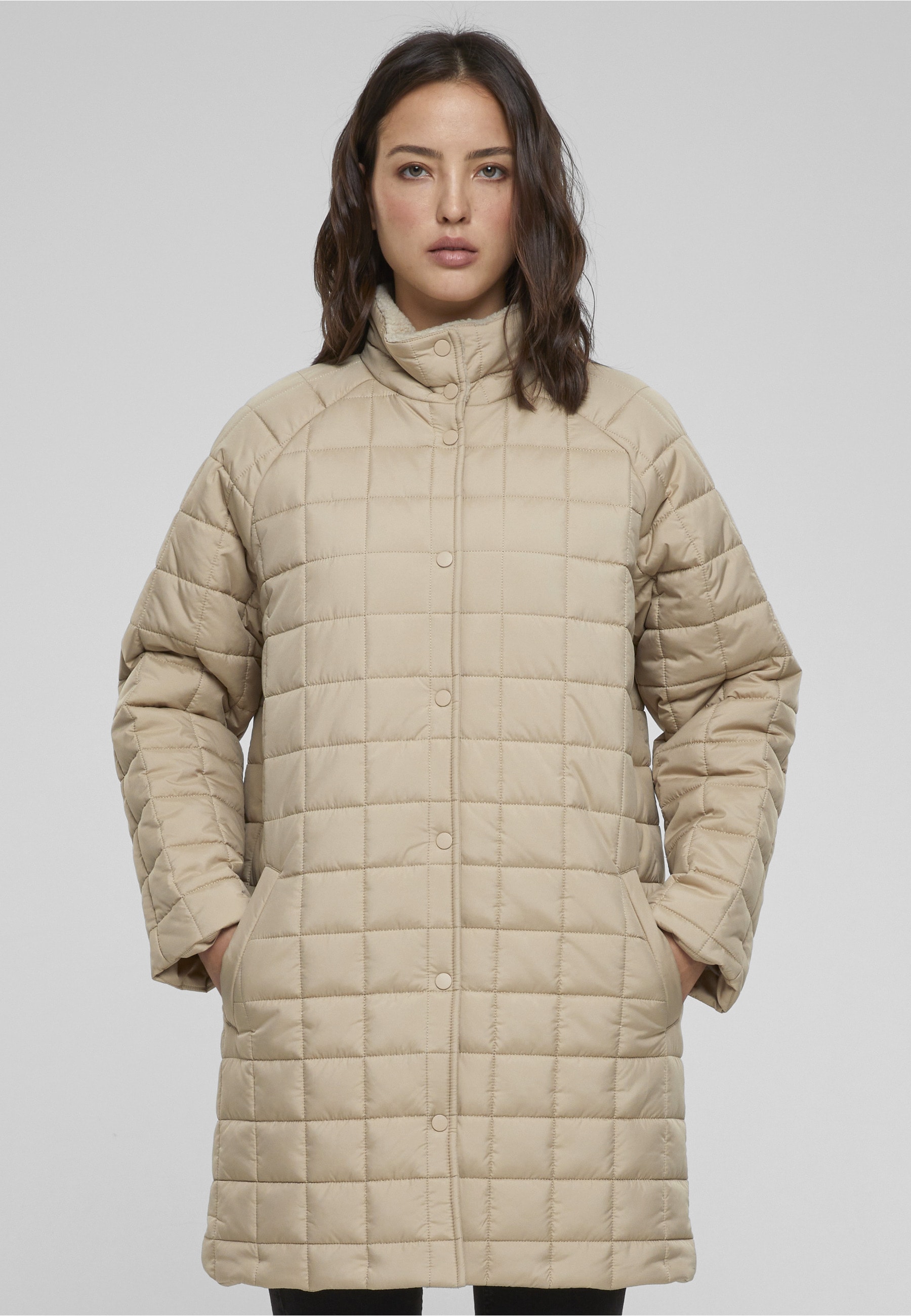 URBAN CLASSICS Winterjacke »Urban Classics Damen Ladies Quilted Coat« 1 Stk. tlg. ohne Kapuze