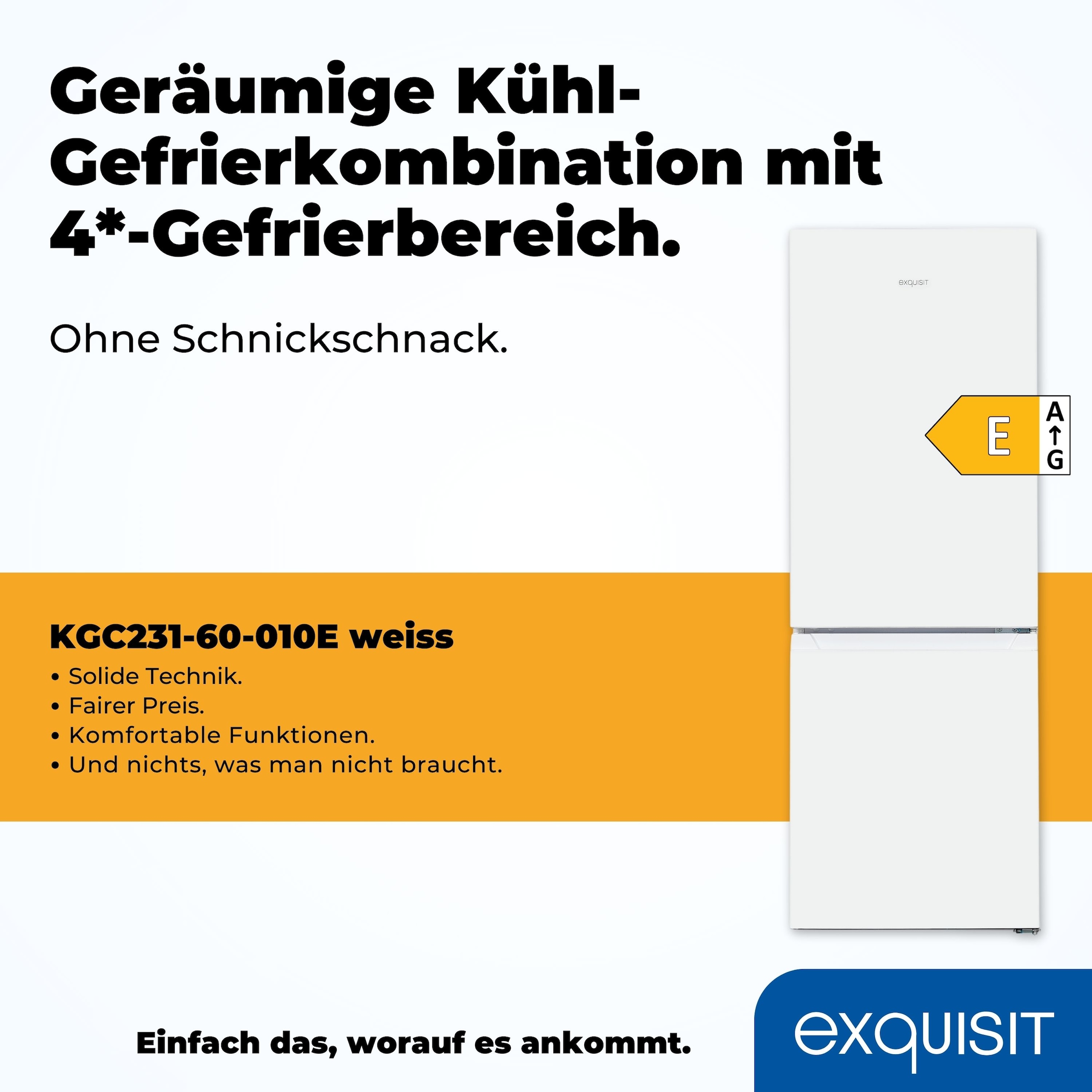 exquisit Kühl-/Gefrierkombination »KGC231-60-010E weiss«, 175 L Volumen, 4 Sterne Gefrieren