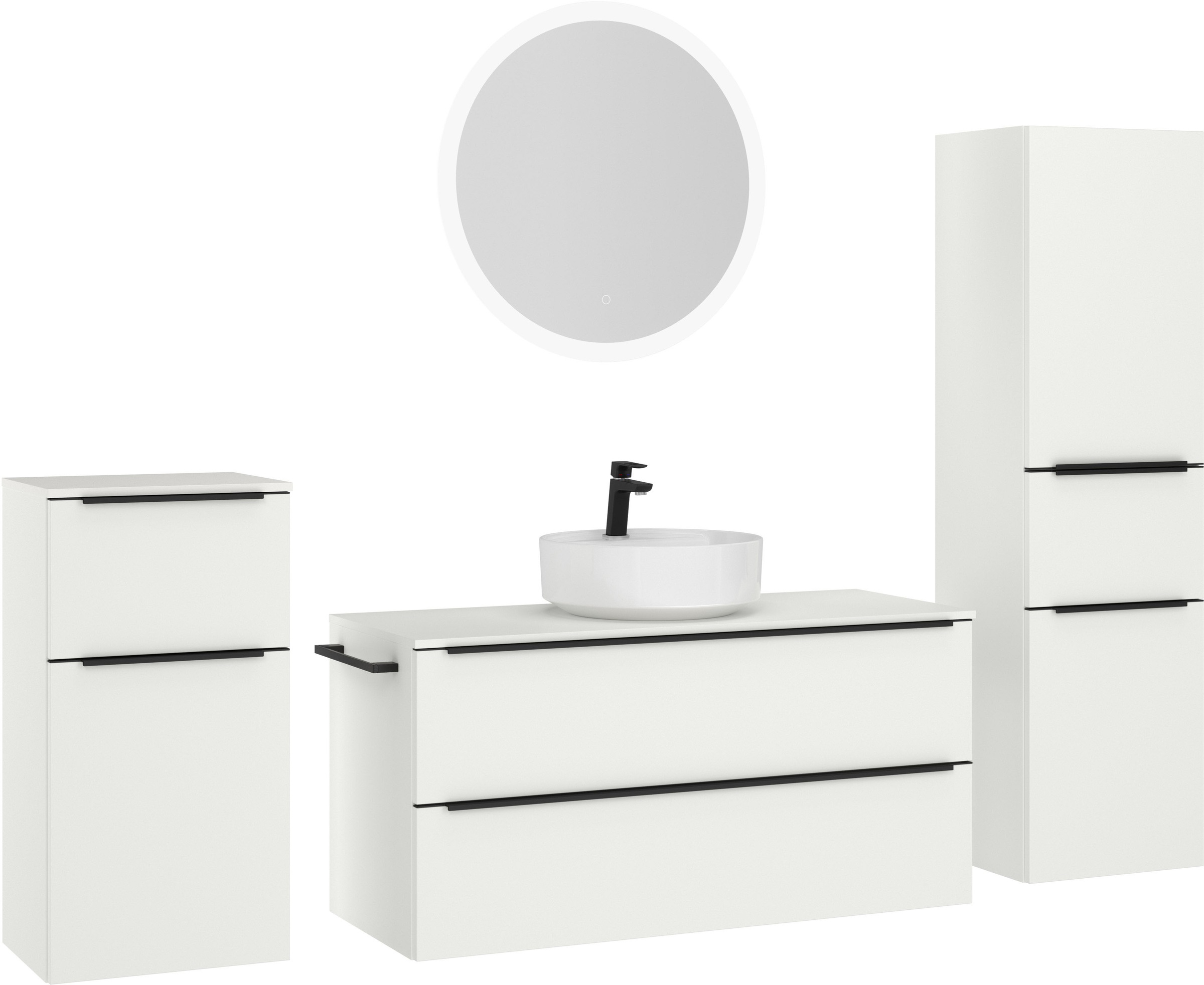 nobilia® Badmöbel-Set »Alvene«, (4 St., vormontiert, mit Soft-Close), inkl. Spiegel mit Touch-Sensor, in vier Breiten