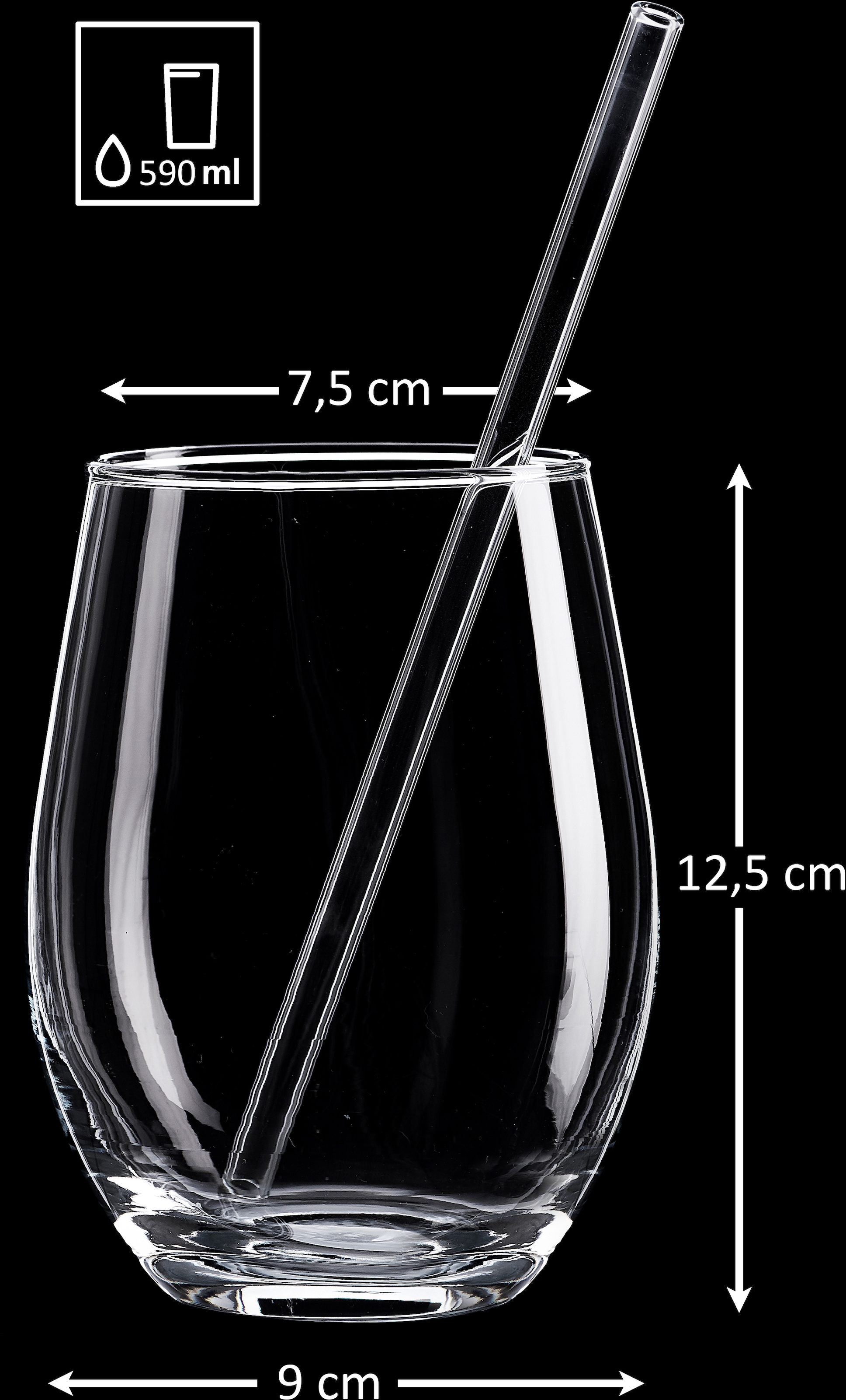 Ritzenhoff & Breker Longdrinkglas »Gin«, (Set, 8 tlg., 4 Longdrinkgläser mit Glas-Trinkhalm, je 590 ml), 8-teilig, inkl. Glas-Trinkhalme, 590 ml