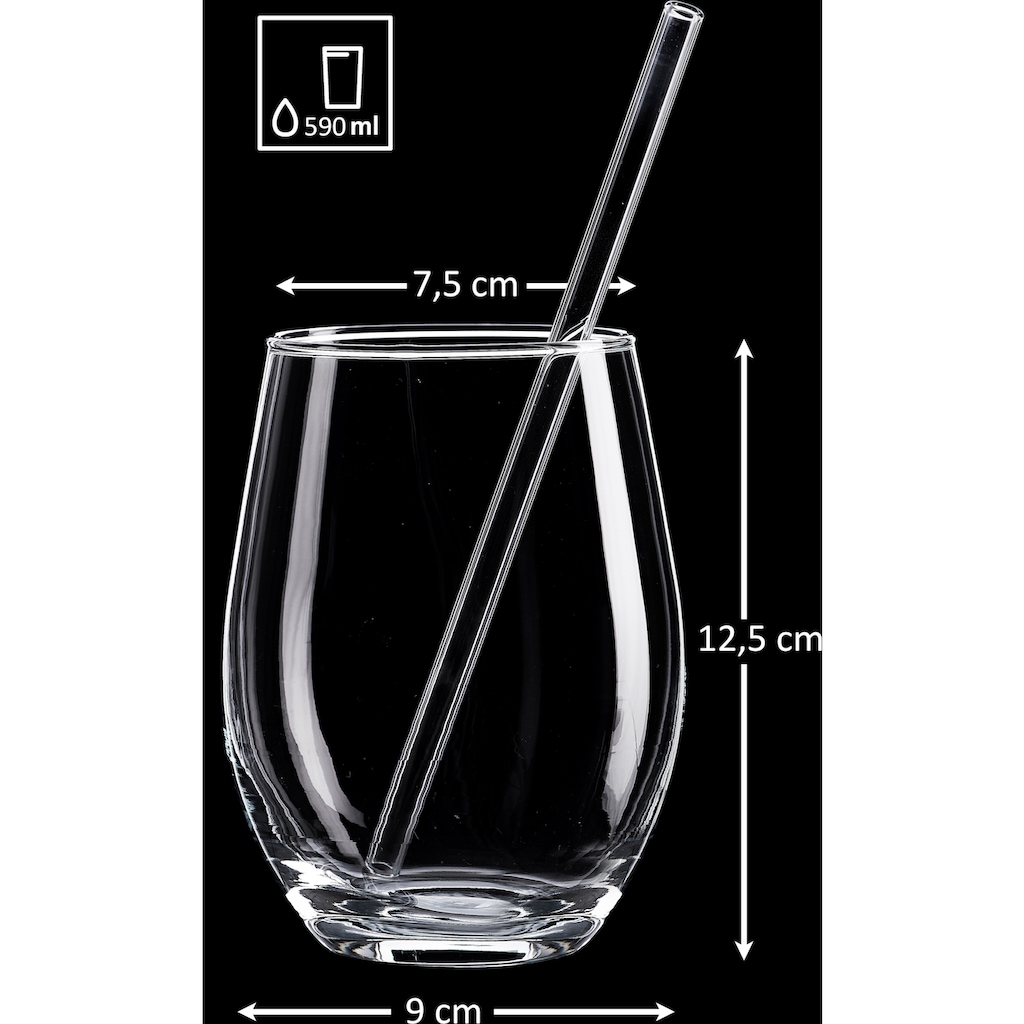Ritzenhoff & Breker Longdrinkglas »Gin«, (Set, 8 tlg., 4 Longdrinkgläser mit Glas-Trinkhalm, je 590 ml), 8-teilig, inkl. Glas-Trinkhalme, 590 ml