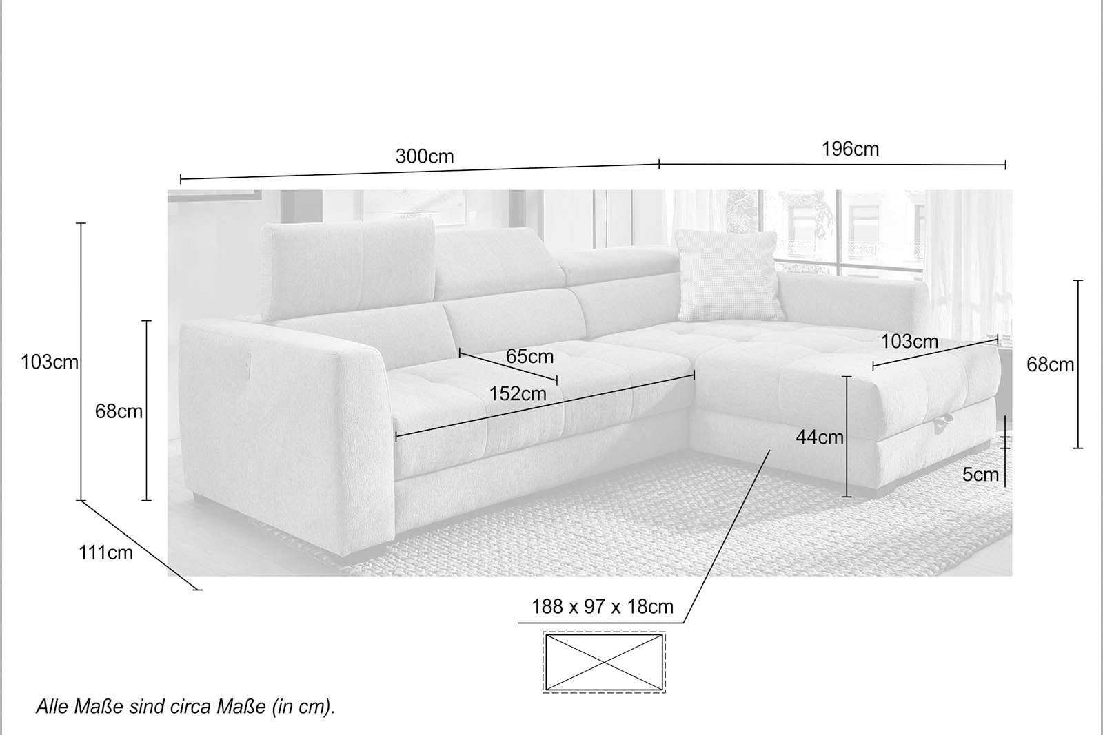 Jockenhöfer Gruppe Ecksofa »San Marino L-Form«, mit elektromotorischer Sitztiefenverstellung (ca. 30cm), Bettkasten