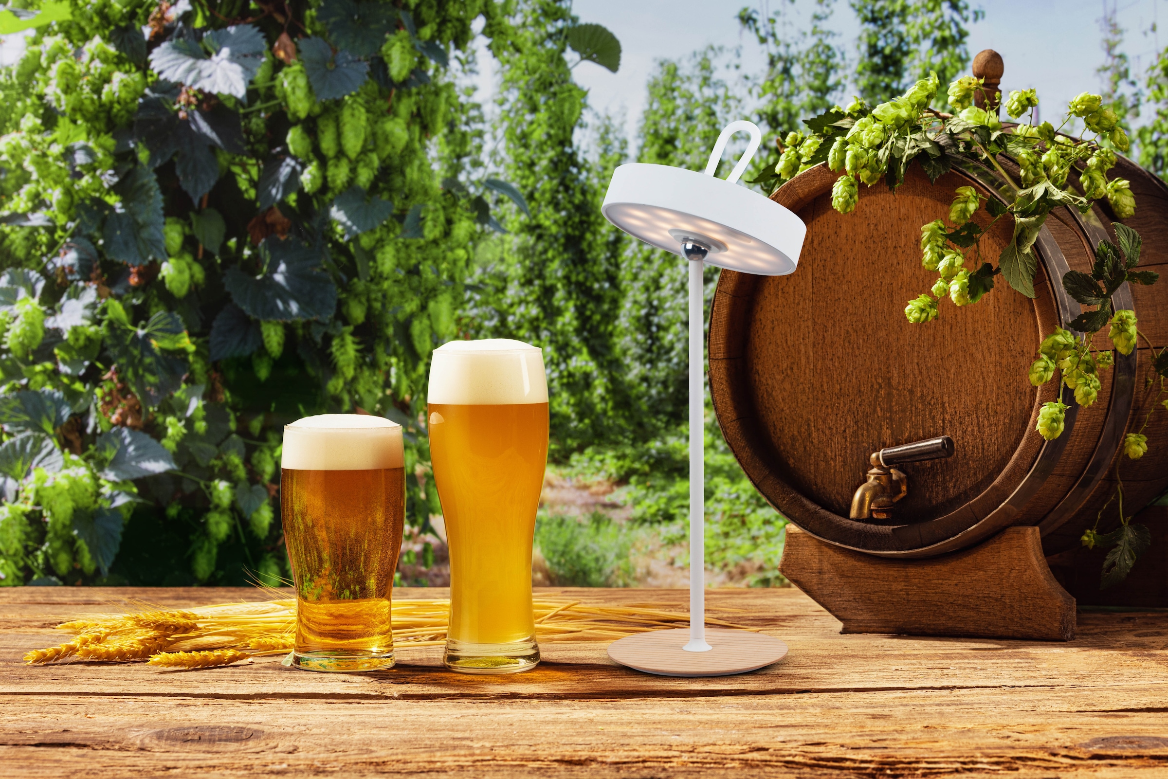 my home LED Tischleuchte »Charmont mit Holzfuß, abnehmbares Kopfteil als Hängeleuchte verwendbar« LED-Modul 1 Stk. Warmweiß aufladbar, inkl Akku + USB Kabel, Kopfteil magnetisch, abnehmbar, Holz