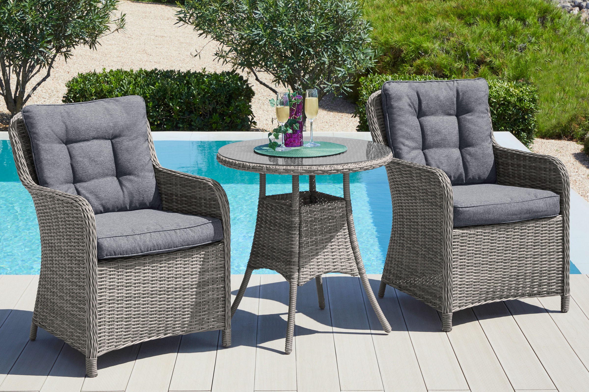 KONIFERA Garten-Essgruppe »Menorca« Set, 2x Sessel, 1x Tisch Ø 70 cm, inkl. günstig online kaufen