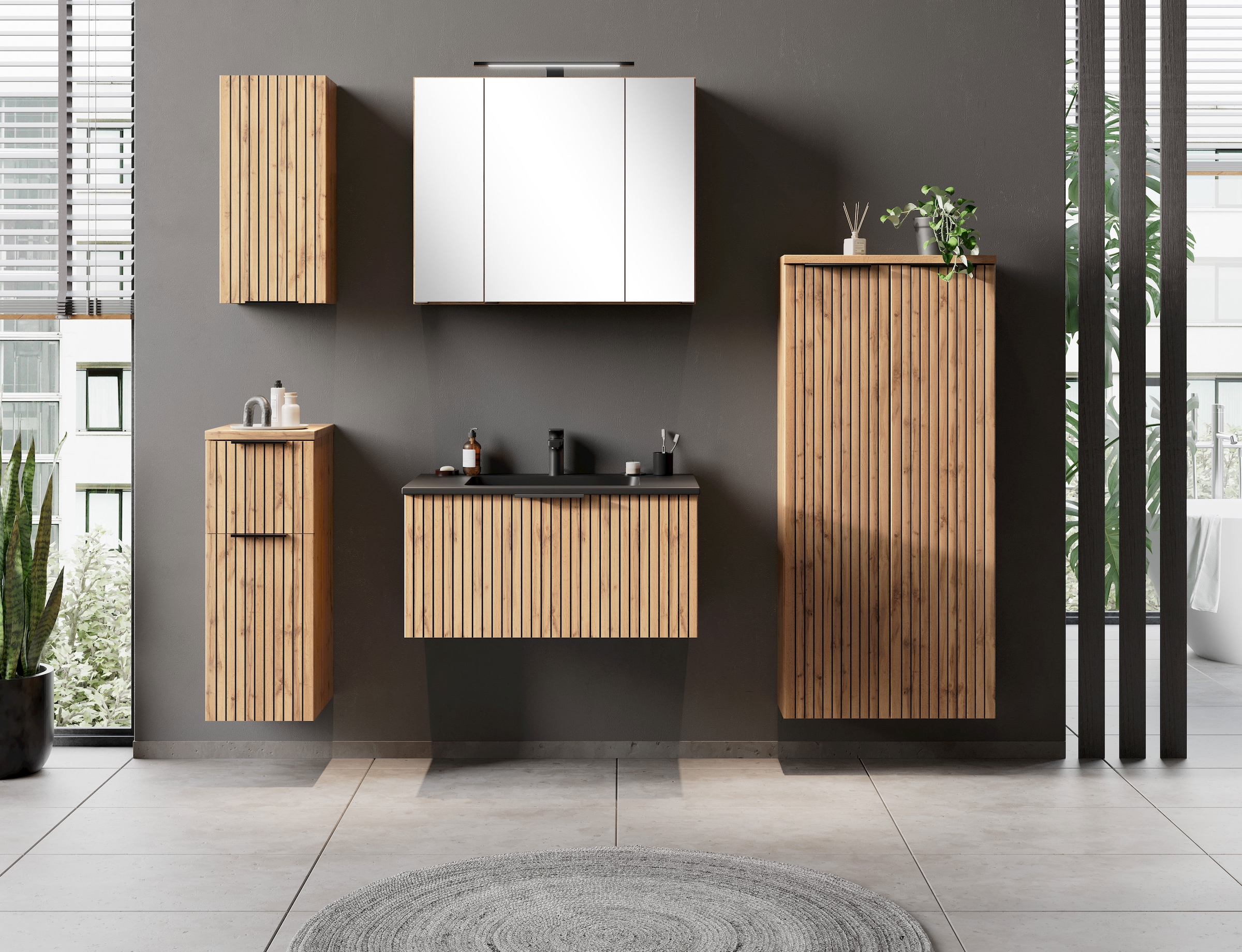 welltime Badmöbel-Set »Welltime, Carlton Waschtisch-Set, 80 oder 120 cm, gestreift«, (2 St.)