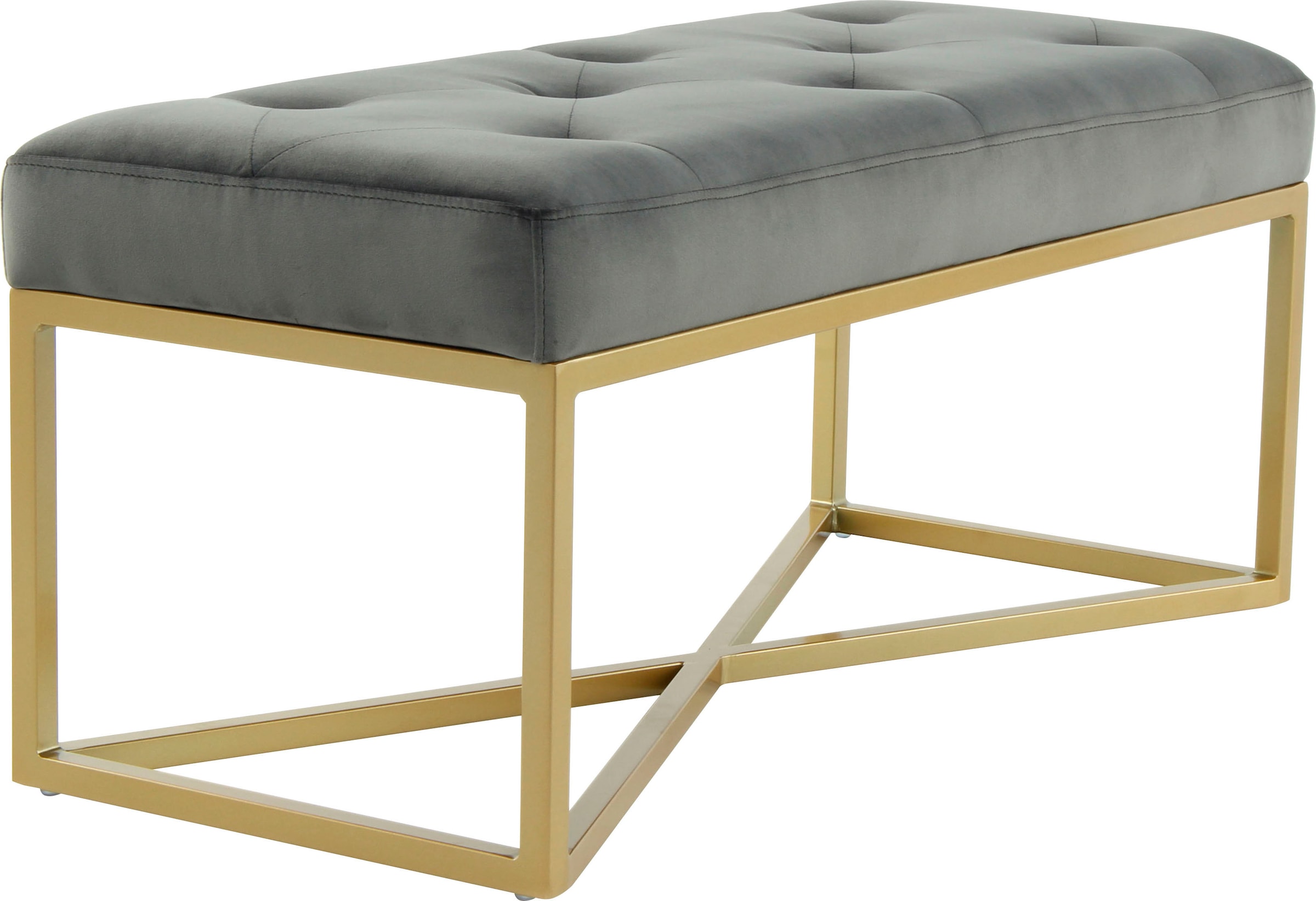 Kayoom Hockerbank »Cameron 125, glamouröses Design, glänzenden Metallfüßen, in Samt-Look«, (1 St.), bequem, elegant, mit Zierknöpfen, Gold-coated Eisengestell