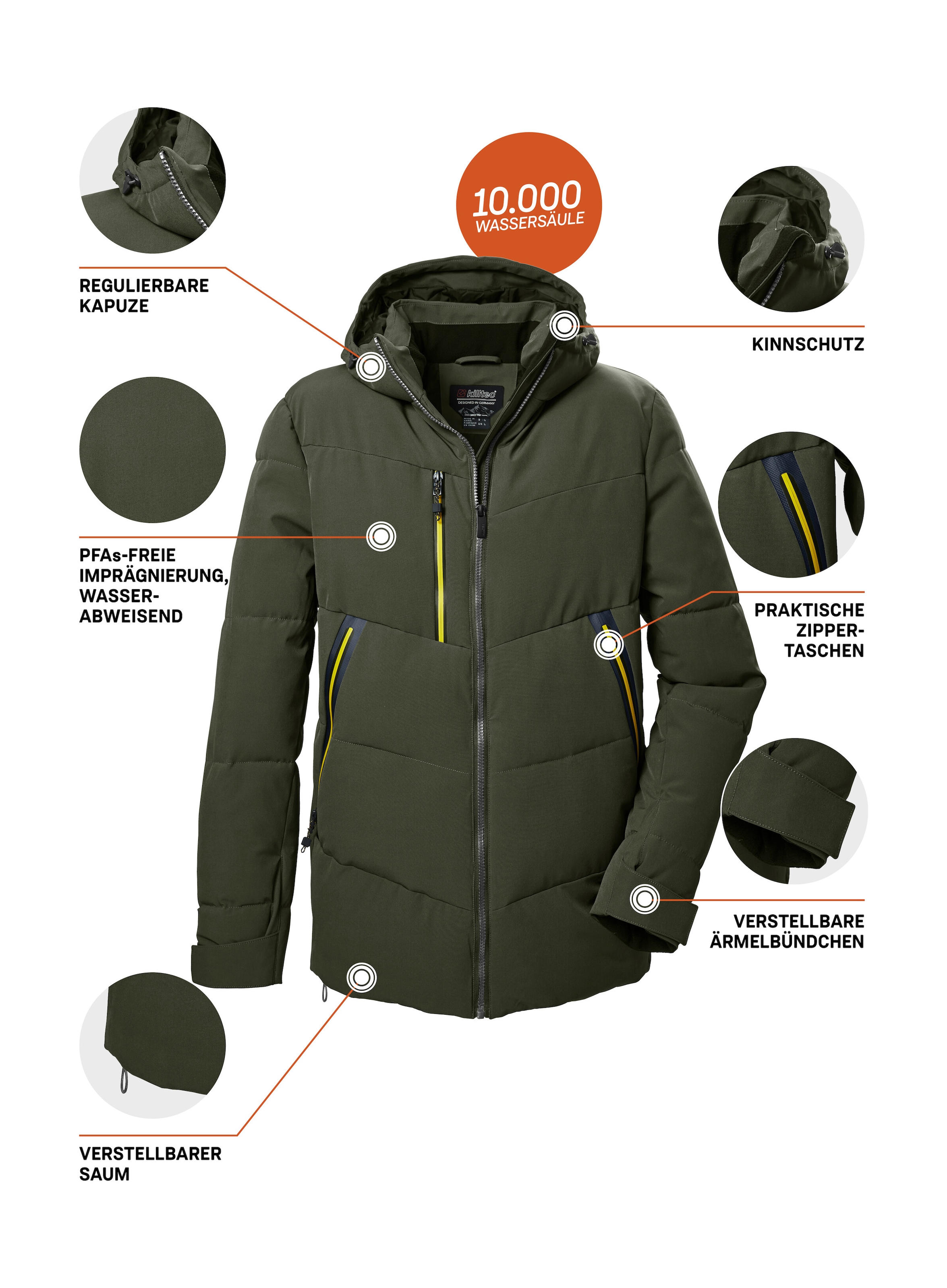 Killtec Steppjacke »KOW 1 MN QLTD JCKT« Wasser- und windabweisende Funktionsjacke, Kapuze, recyceltes Material