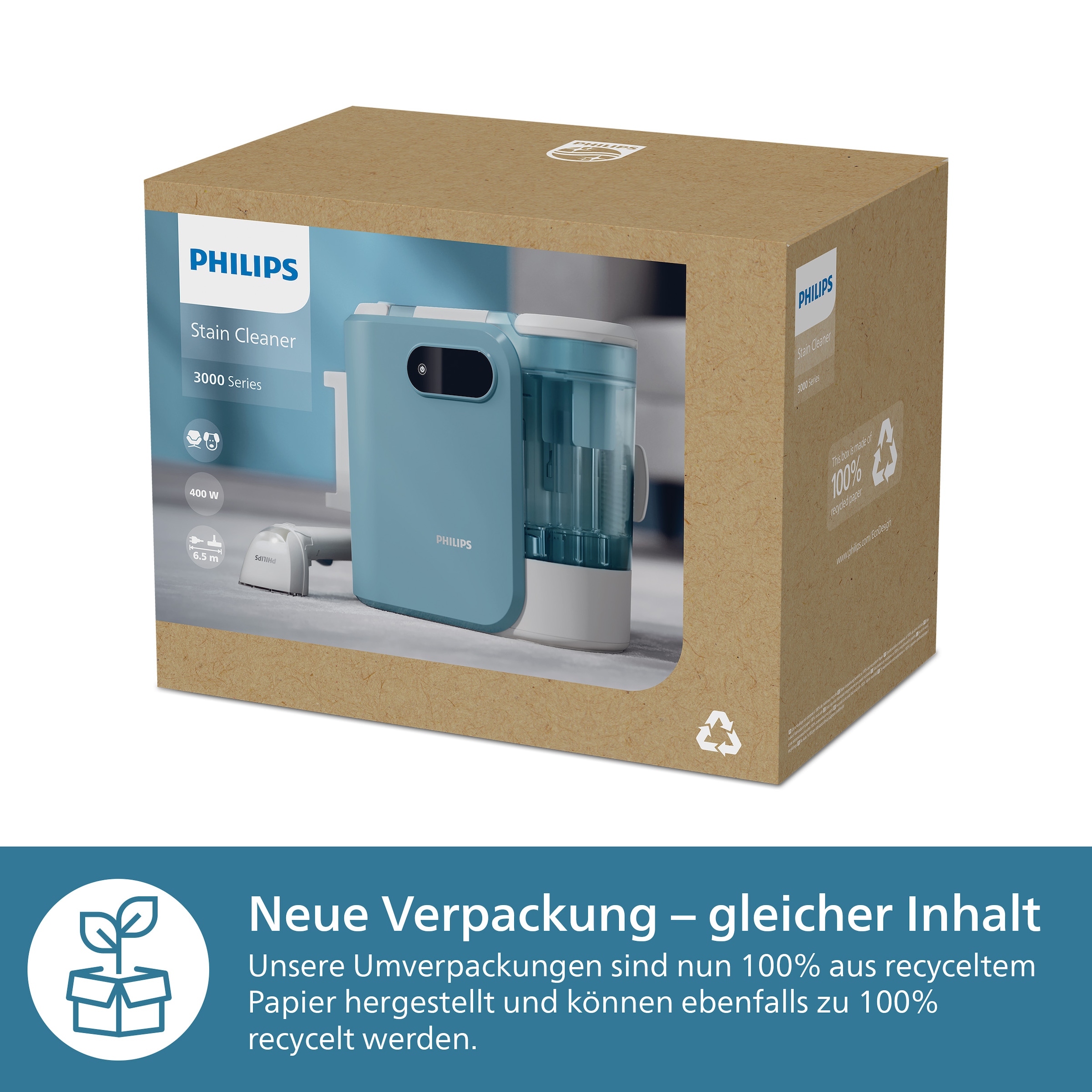 Philips Wasch-Sauger »XW3193/11 3000 Series mit 2 Bürsten unterschiedlicher Größe«, reinigt zahlreiche weiche Oberflächen, kompakt; Blau / Seidenweiß
