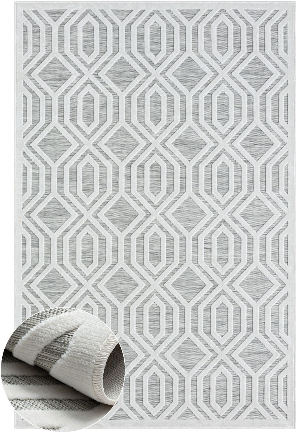 Myflair Möbel & Accessoires Teppich »Haven Lagerräumung«, rechteckig, 8 mm Höhe, Rauten Motiv, Hoch-Tief Effekt, Outdoor geeignet, Balkon, Terrasse
