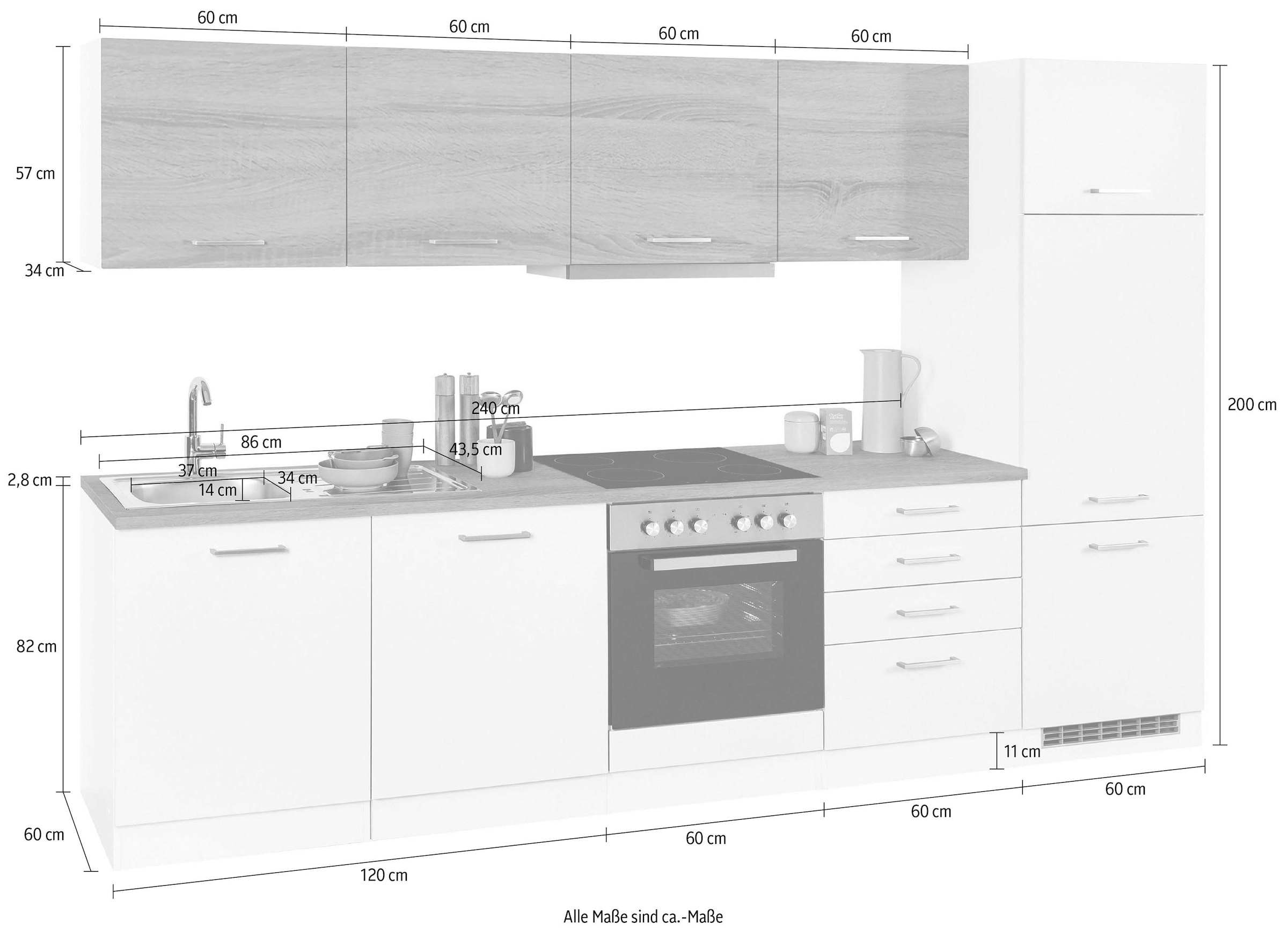KOCHSTATION Küchenzeile »KS-Visby«, mit E-Geräten, Breite 300 cm inkl. Kühlschrank