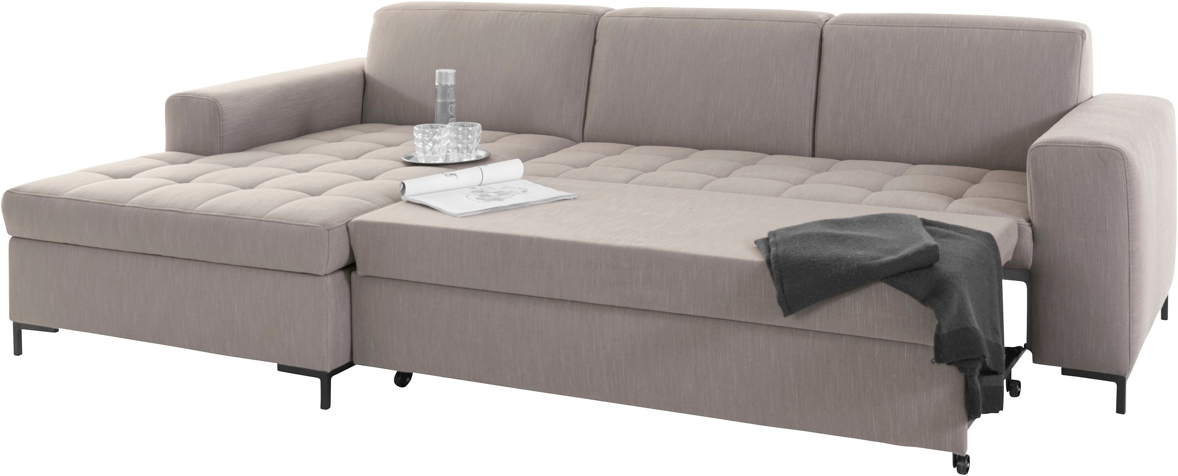 OTTO products Ecksofa »Grazzo, zeitlos und elegant, mit moderner Sitzheftung, L-Form«, hochwertige Stoffe aus recyceltem Material, Steppung im Sitzbereich