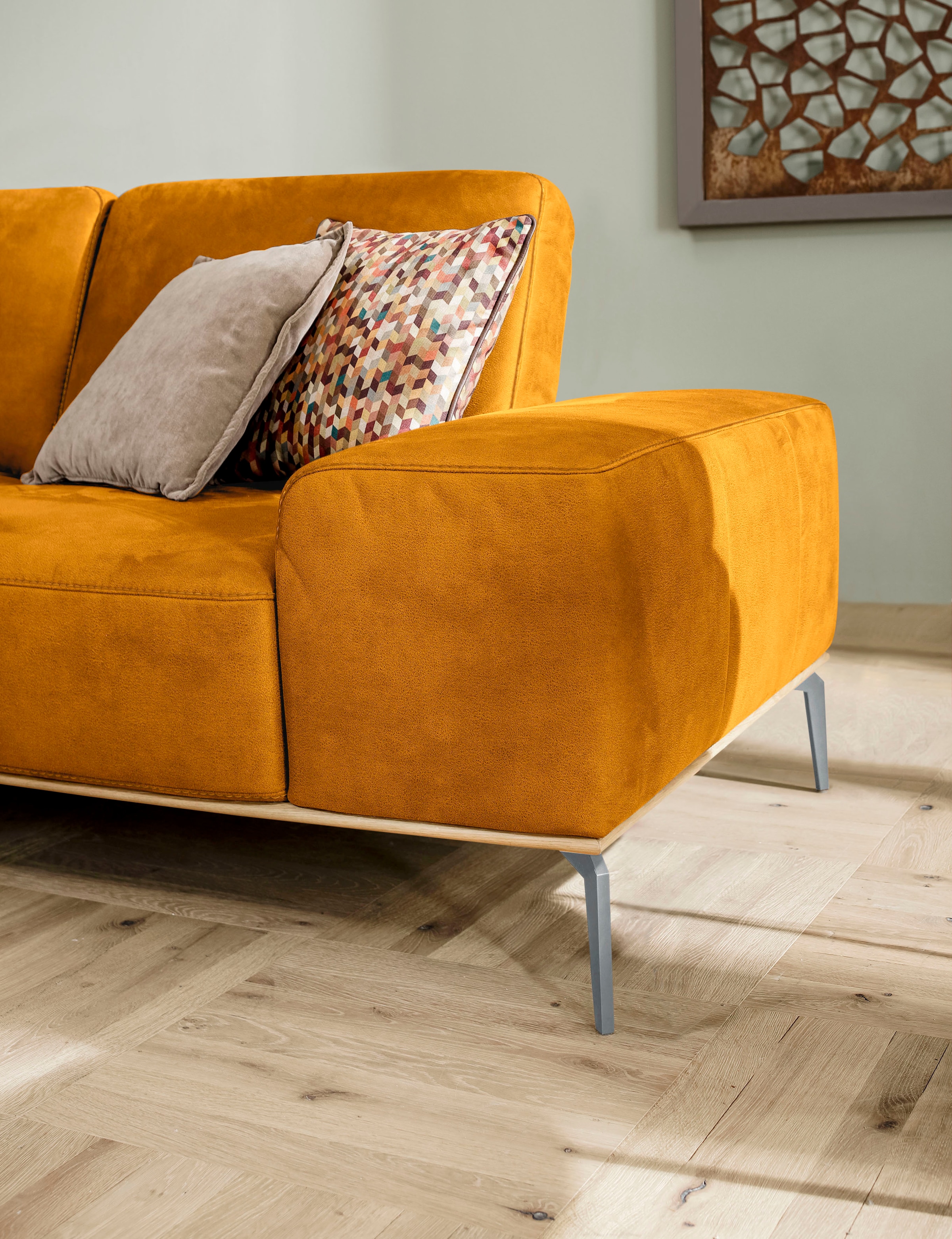 W.SCHILLIG Ecksofa »run, Designsofa mit tollem Sitzkomfort, bequem, L-Form«, mit elegantem Holzsockel, Füße in Silber matt, Breite 279 cm