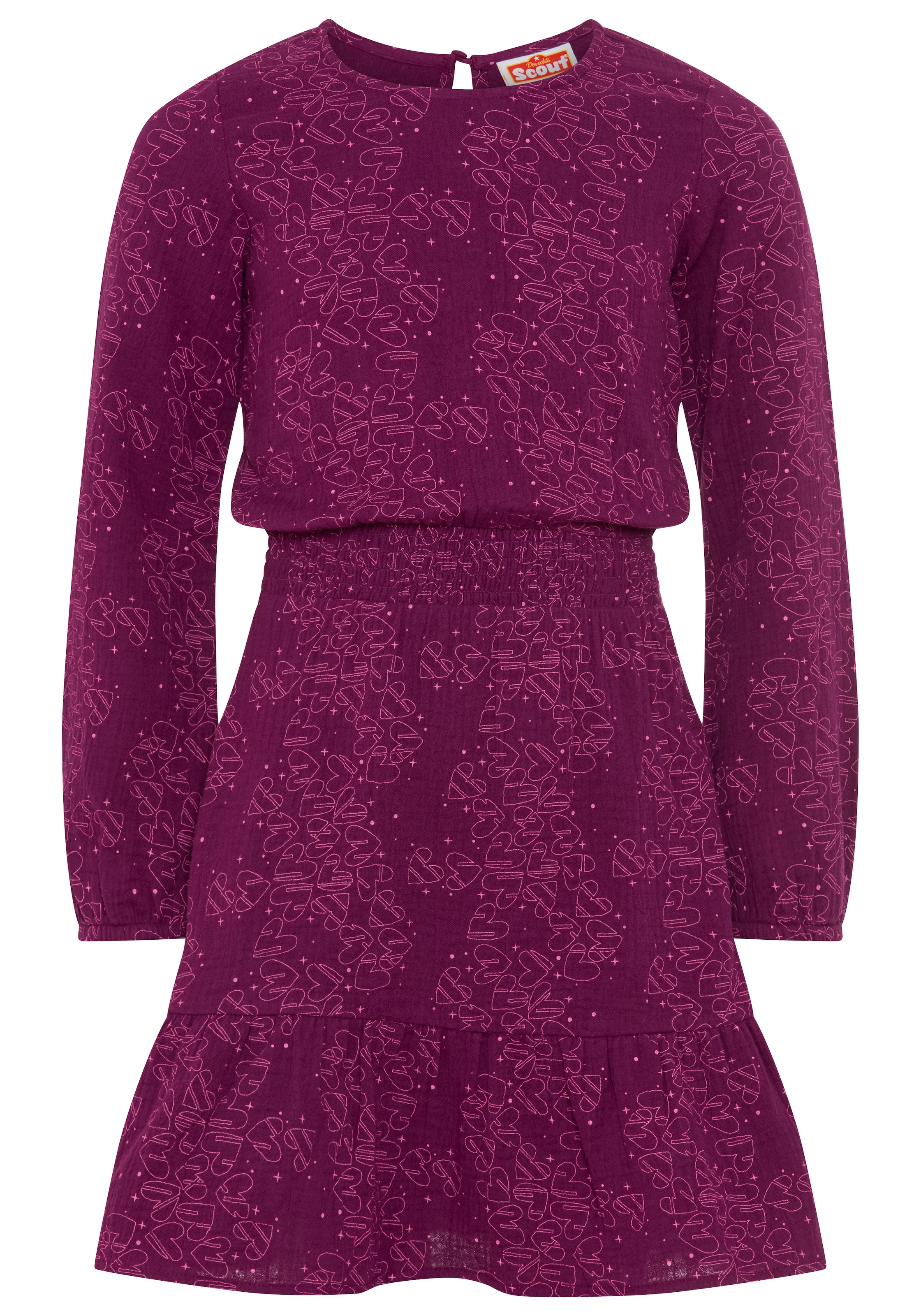 Scout Hemdblusenkleid »Musselin Kleid mit allover-Herzenmuster - NEU von SCOUT« Ohne Tasche für Mädchen, knielang, mit Volant am Saum, mit gesmokter Taille