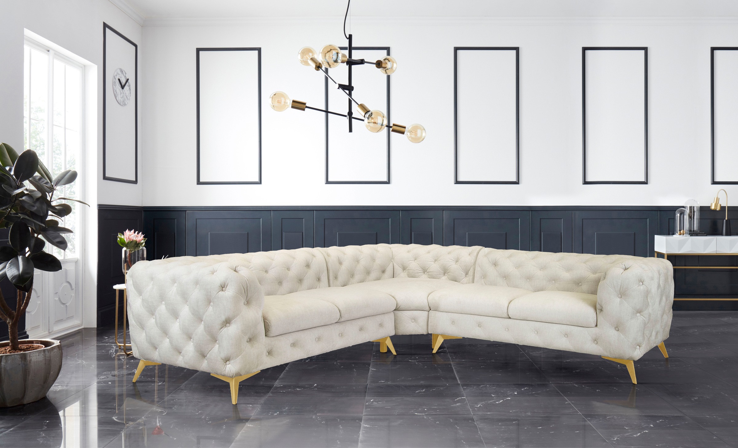Leonique Chesterfield-Sofa »Ecksofa GLYNIS L-Form mit Wellenunterfederung, günstig online kaufen