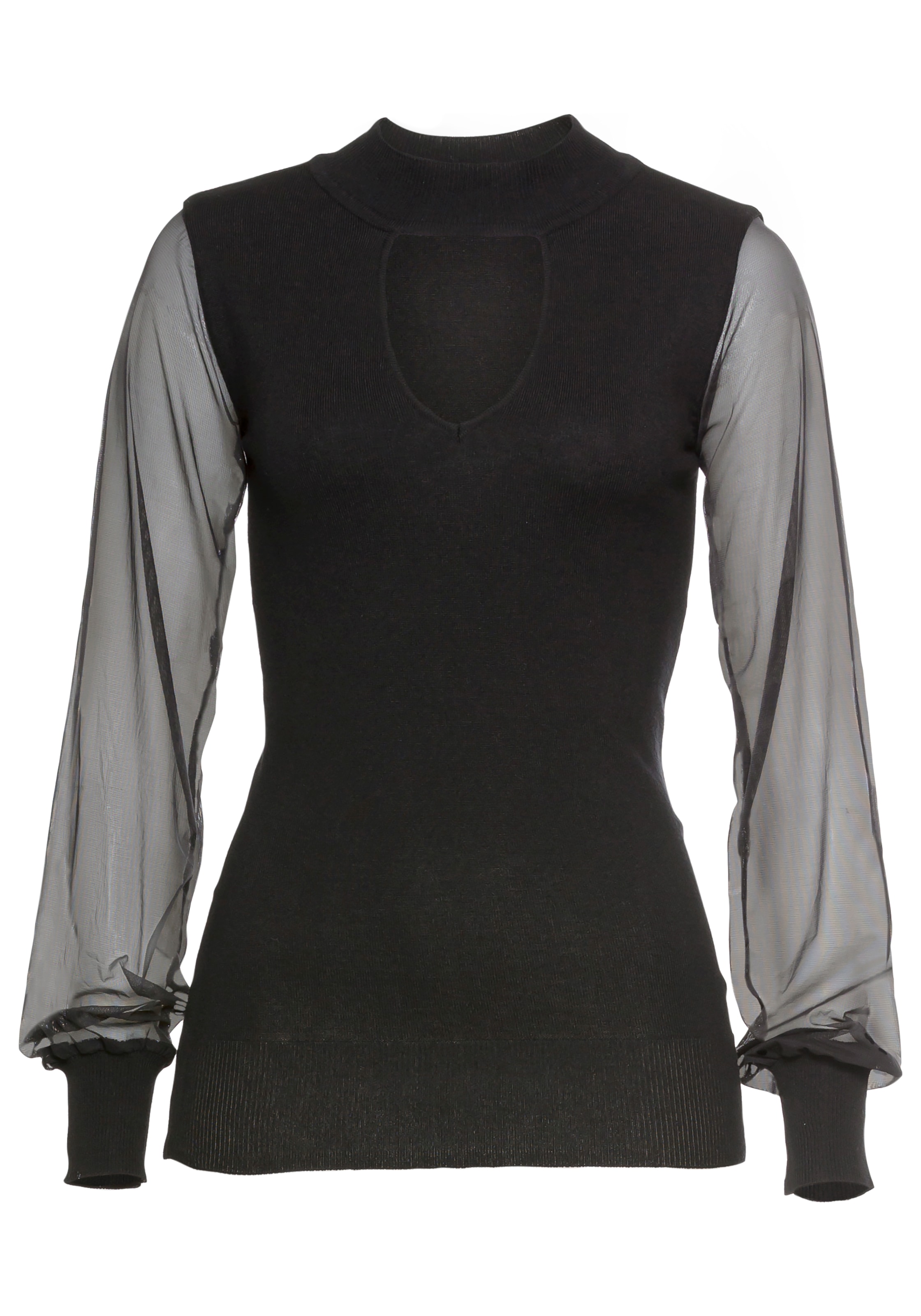 Melrose V-Ausschnitt-Pullover, mit femininen Mesh-Ärmeln - NEUE KOLLEKTION