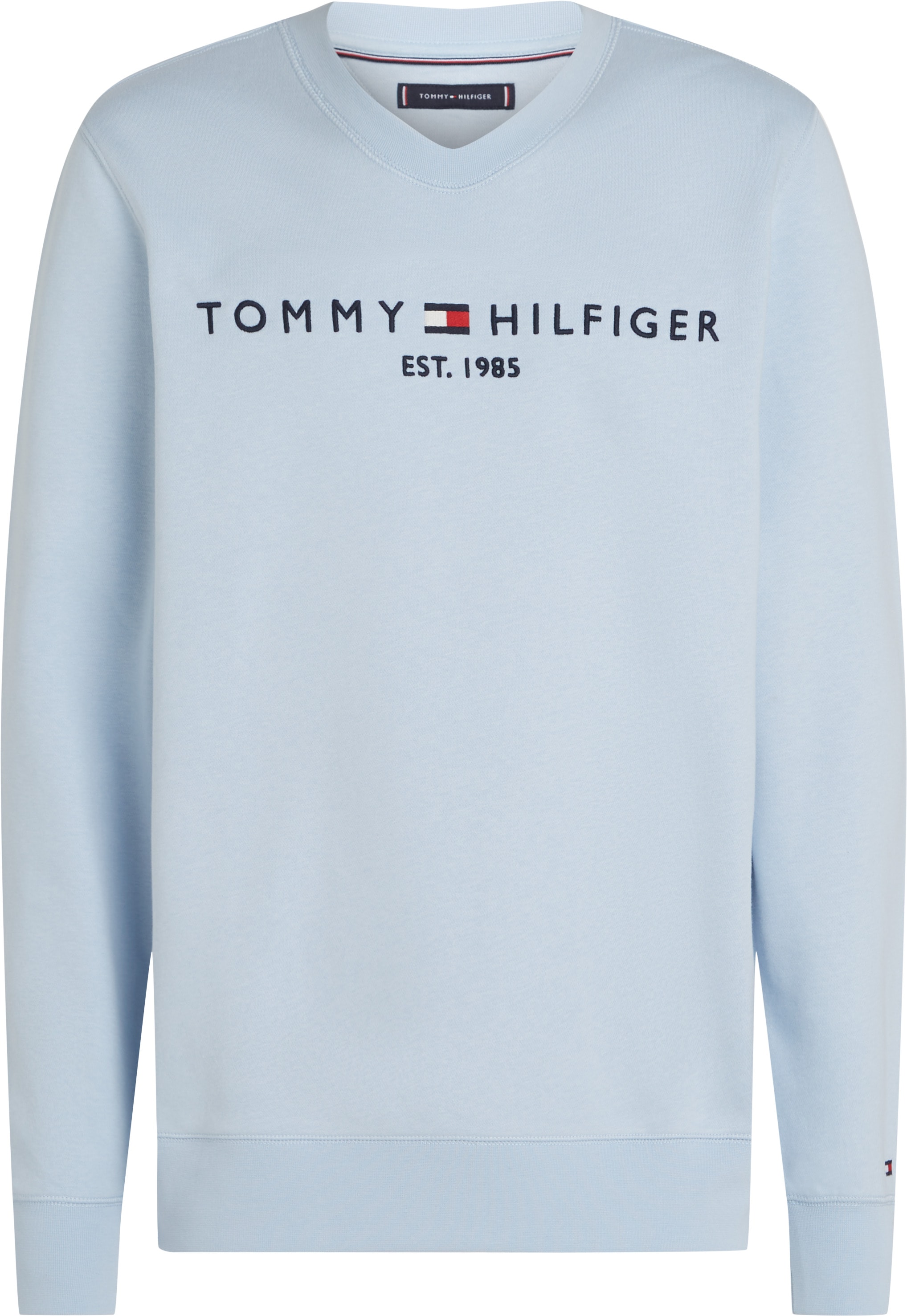 Tommy Hilfiger Sweatshirt »TOMMY LOGO SWEATSHIRT mit Rundhals und Stickerei«, unifarben, casual, regular fit, Baumwollmix, Rundhals