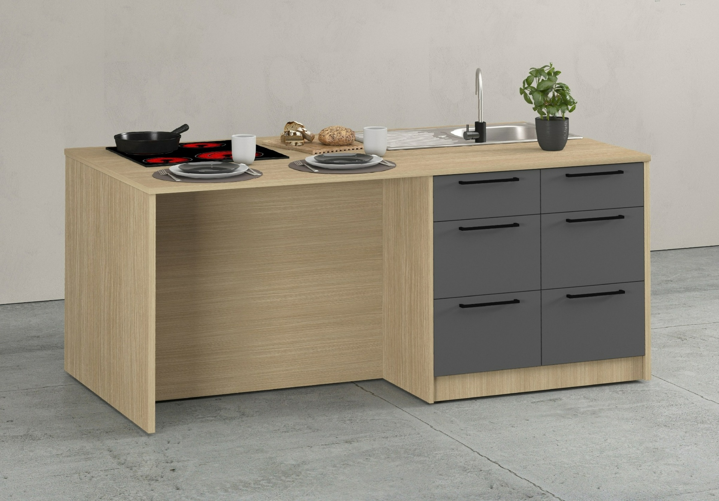 KOCHSTATION Kücheninsel »KS-Luna« Breite 200 cm, wahlweise mit Hanseatic-E-Geräten