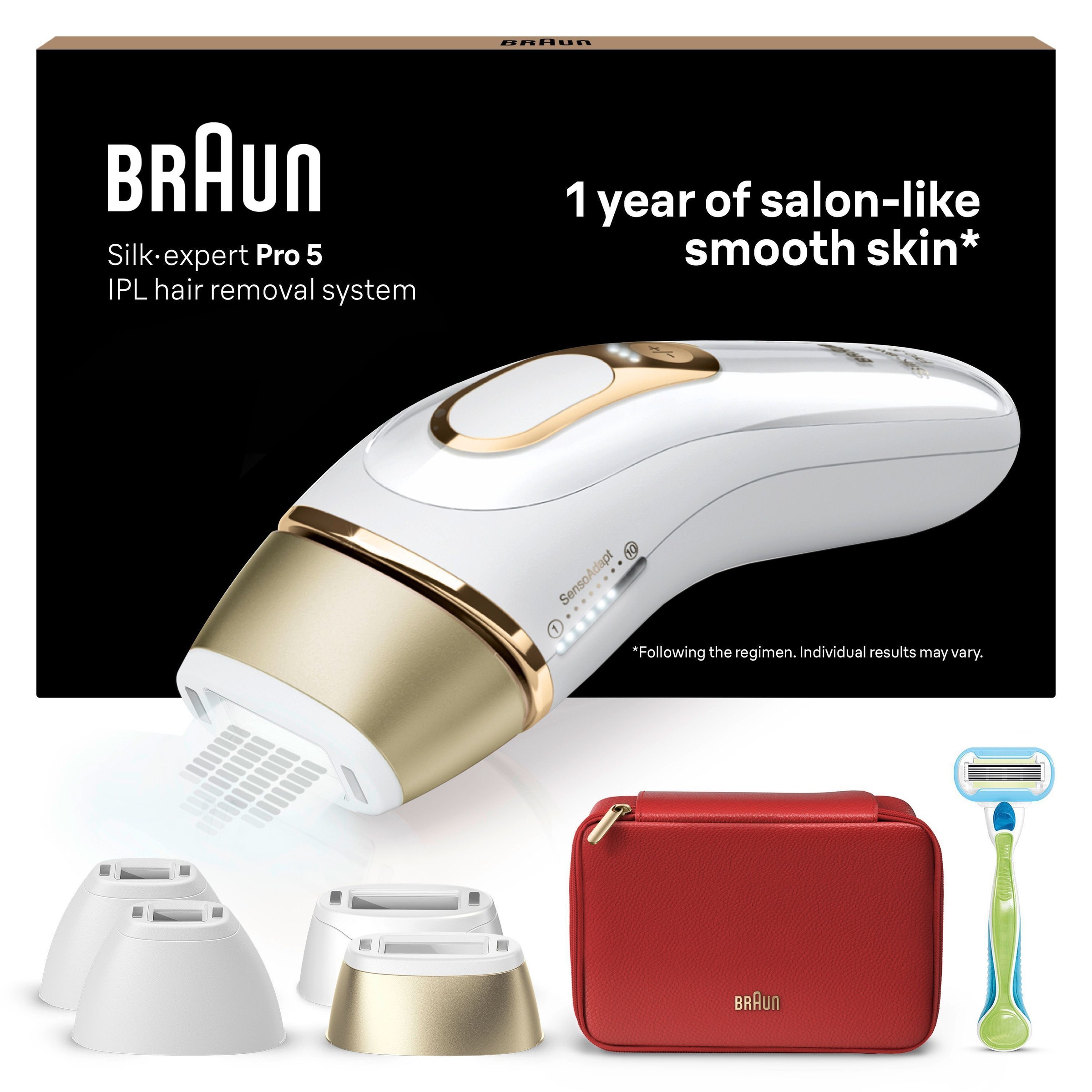 BRAUN IPL-Haarentferner »Silk·expert Pro 5 PL5382« pro Minute bis zu 125 Lichtimpulse 4 Aufsätze, Venus Rasierer, Aufbewahrungstasche weiß/gold...