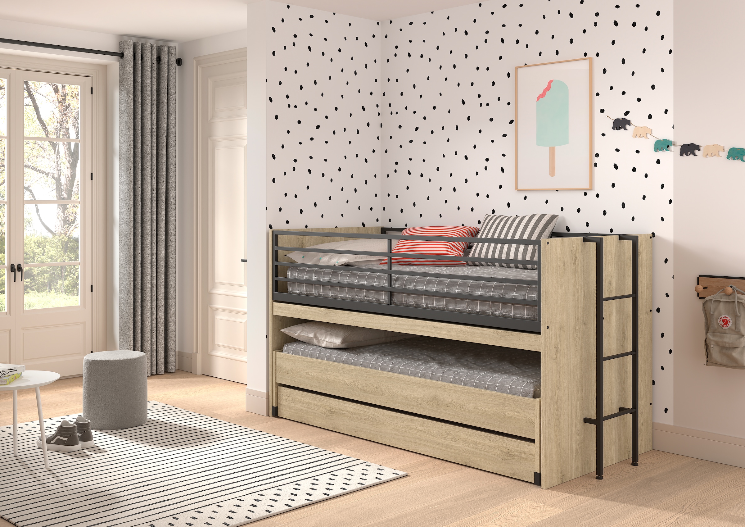Home affaire Etagenbett, (Made in Europe), für kleine Räume, 2 Liegefl., Bettschublade, inkl. Schreibtisch, Dekor